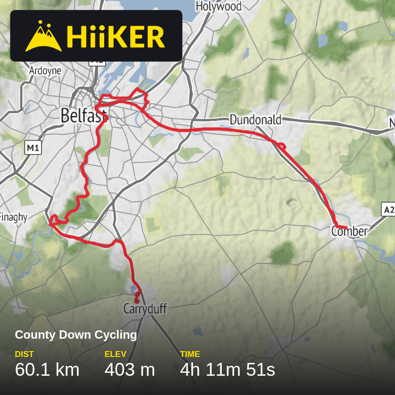 A map preview of the recording County Down Cycling.