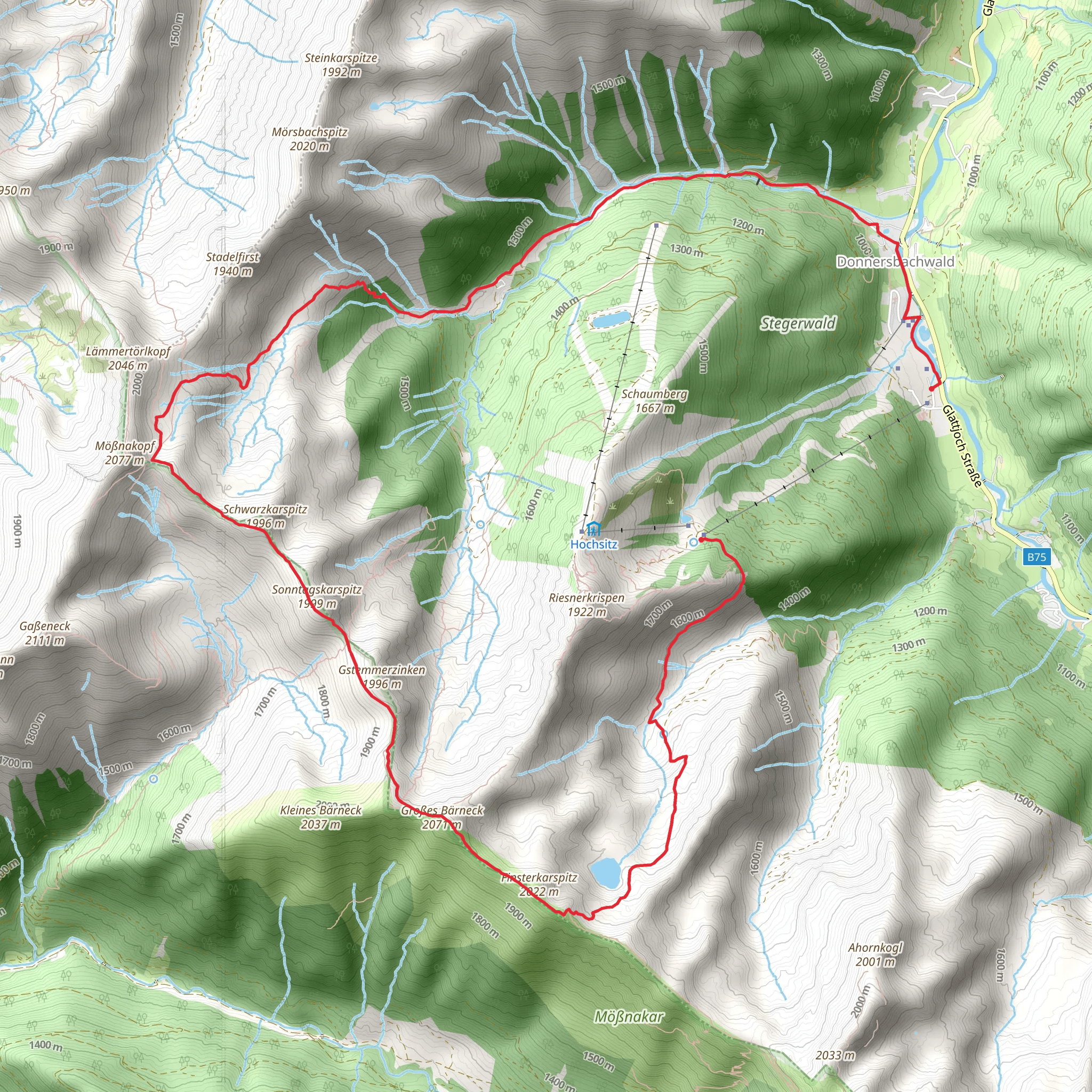 Finsterkarspitze - Schwarzkarspitz Peak mobile static map