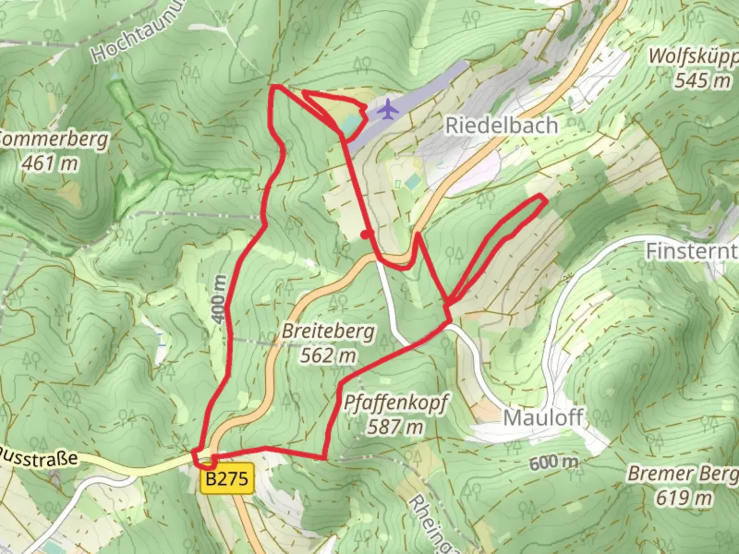 An image depicting the trail NSG Riedelbacher Heide, Kreuzer Stein and Breiteberg Loop and its surrounding area.
