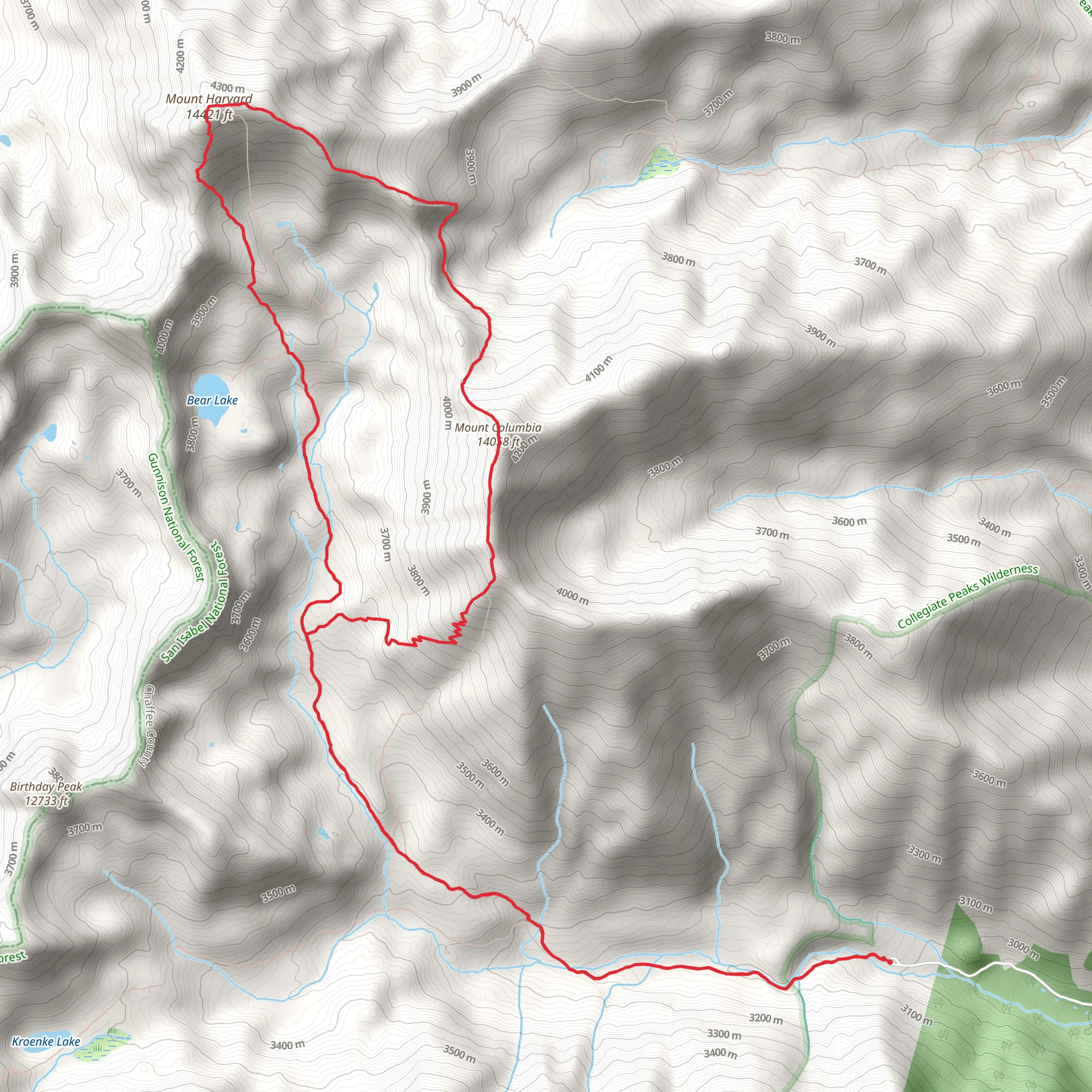 Mount Columbia and Mount Harvard via Horn Fork Basin Loop Trail mobile static map