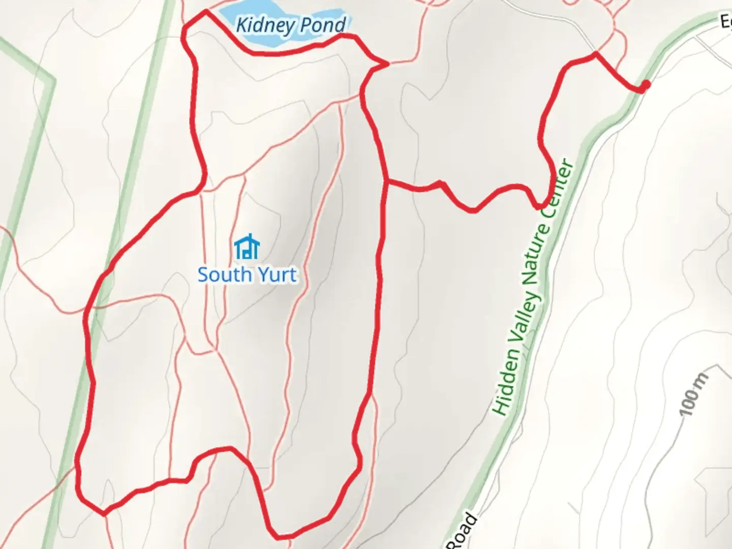 An image depicting the trail Kidney Pond from Egypt Road and its surrounding area.
