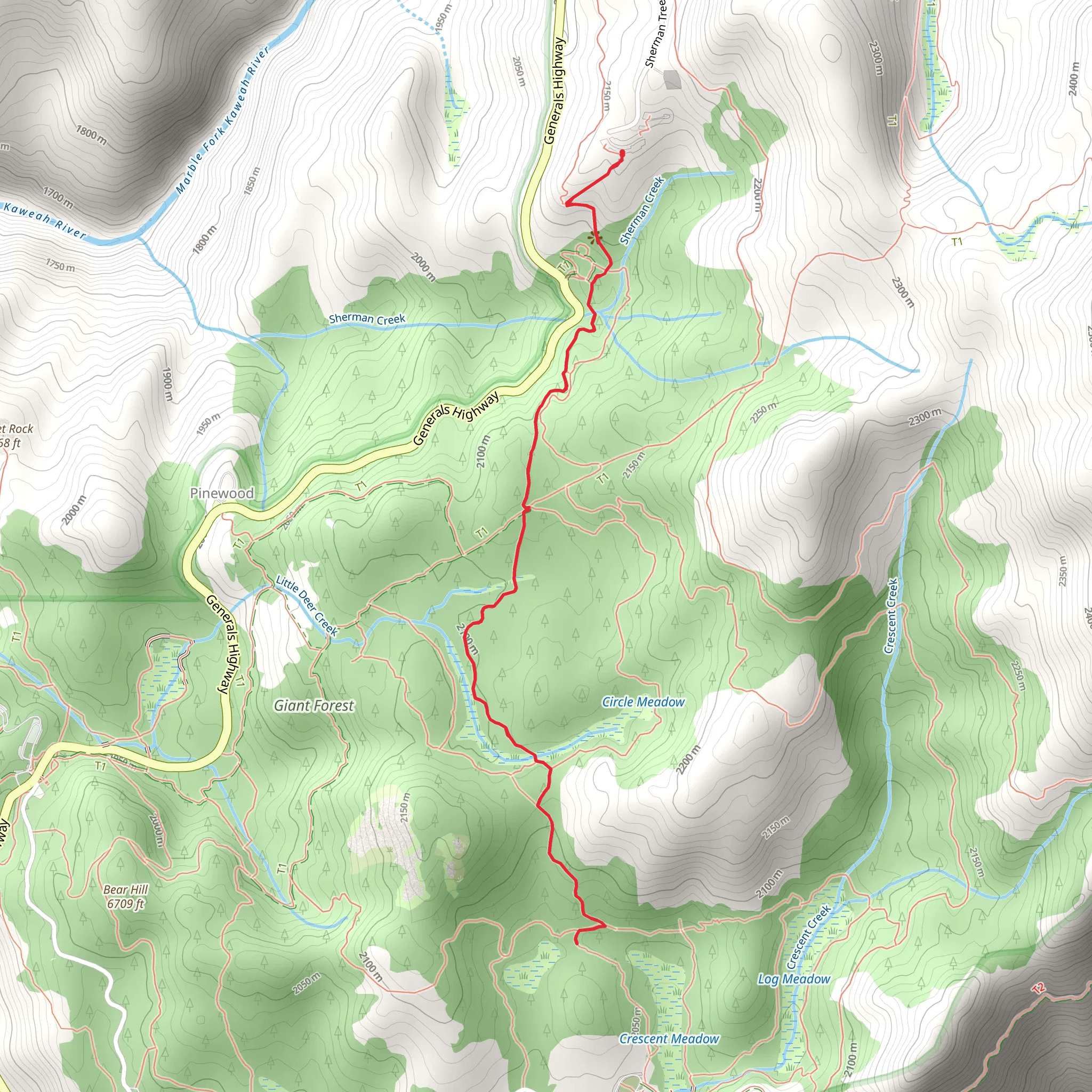 Sherman Tree Trail and Washington Tree Trail mobile static map