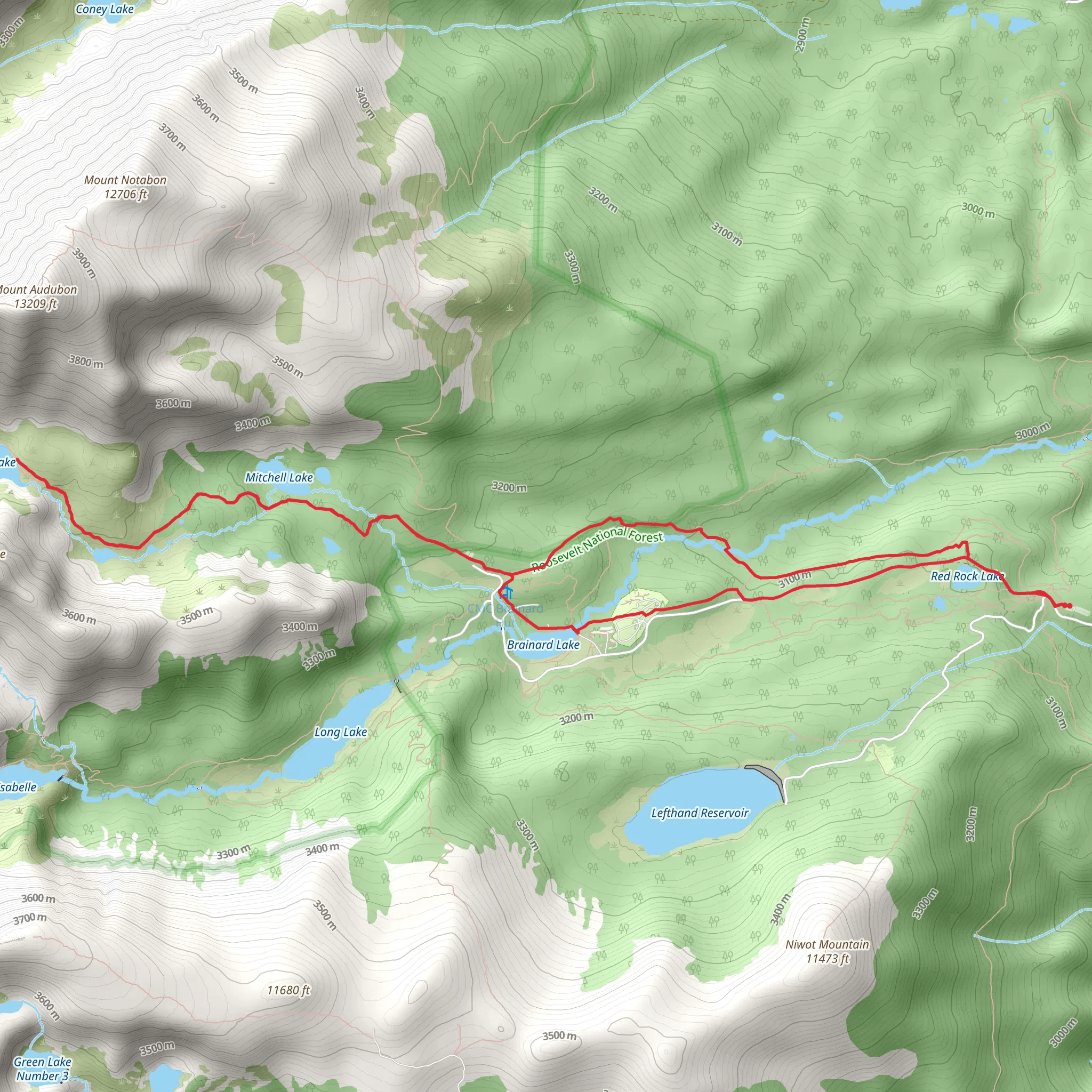 Blue Lake, Mitchell Lake and Brainard Lake Waldrop Trail mobile static map