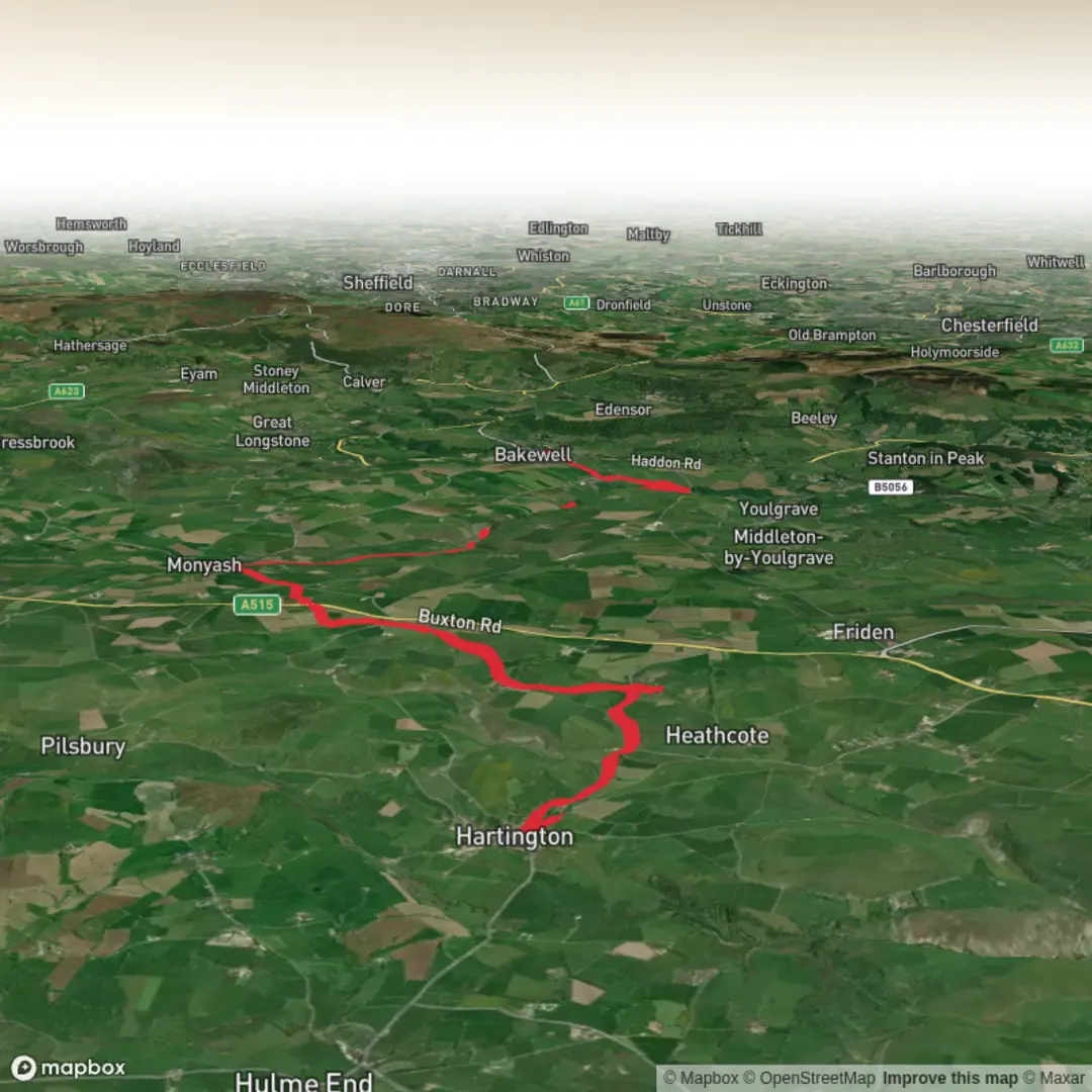 An image depicting the trail Hartington to Bakewell and its surrounding area.
