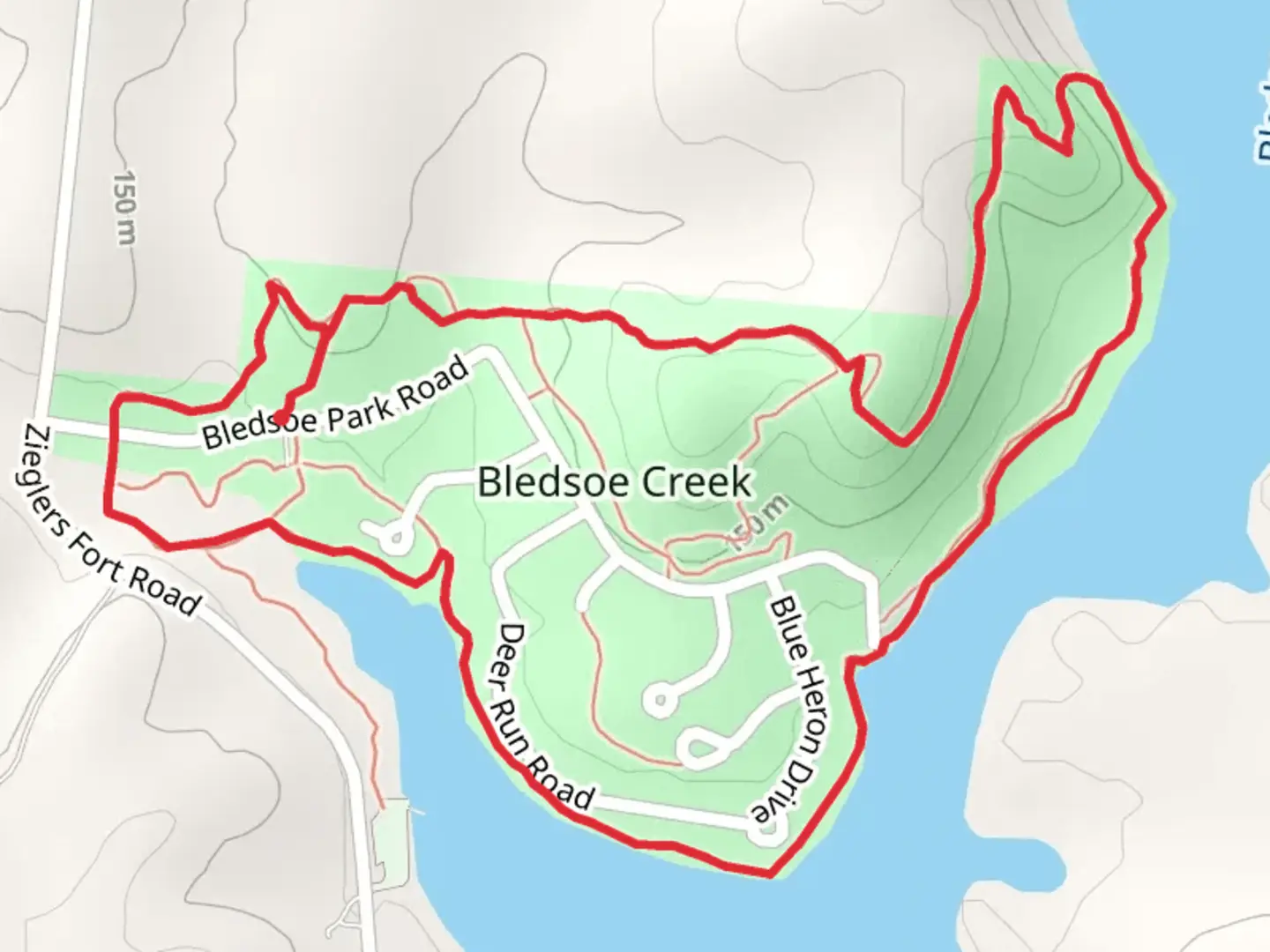An image depicting the trail Bledsoe Creek Loop and its surrounding area.