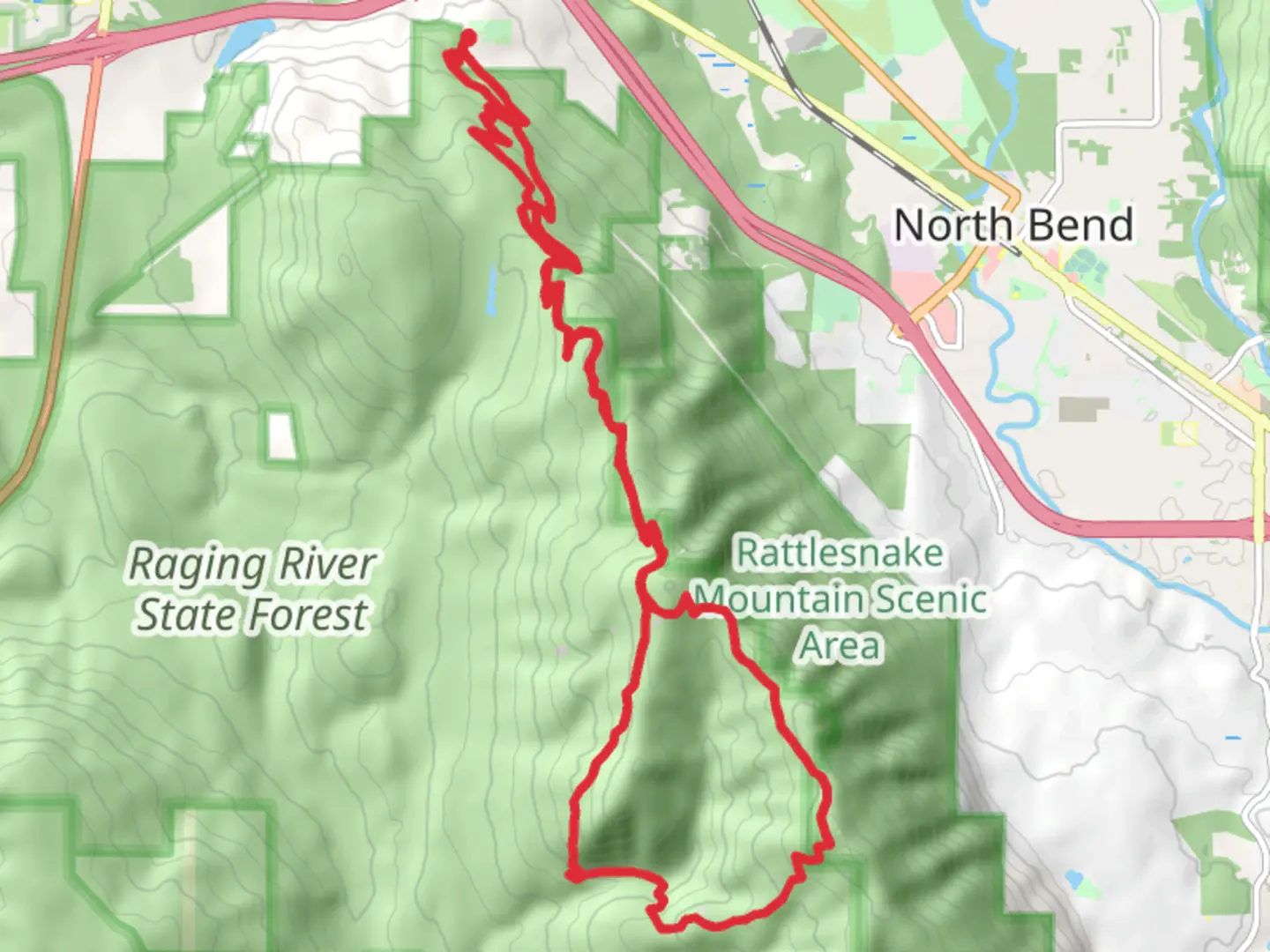 An image depicting the trail Upward Mobility and Poppin Tops Loop and its surrounding area.