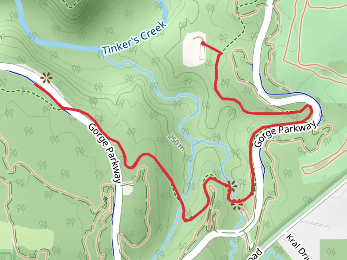 An image depicting the trail Bridal Trail Out and Back and its surrounding area.