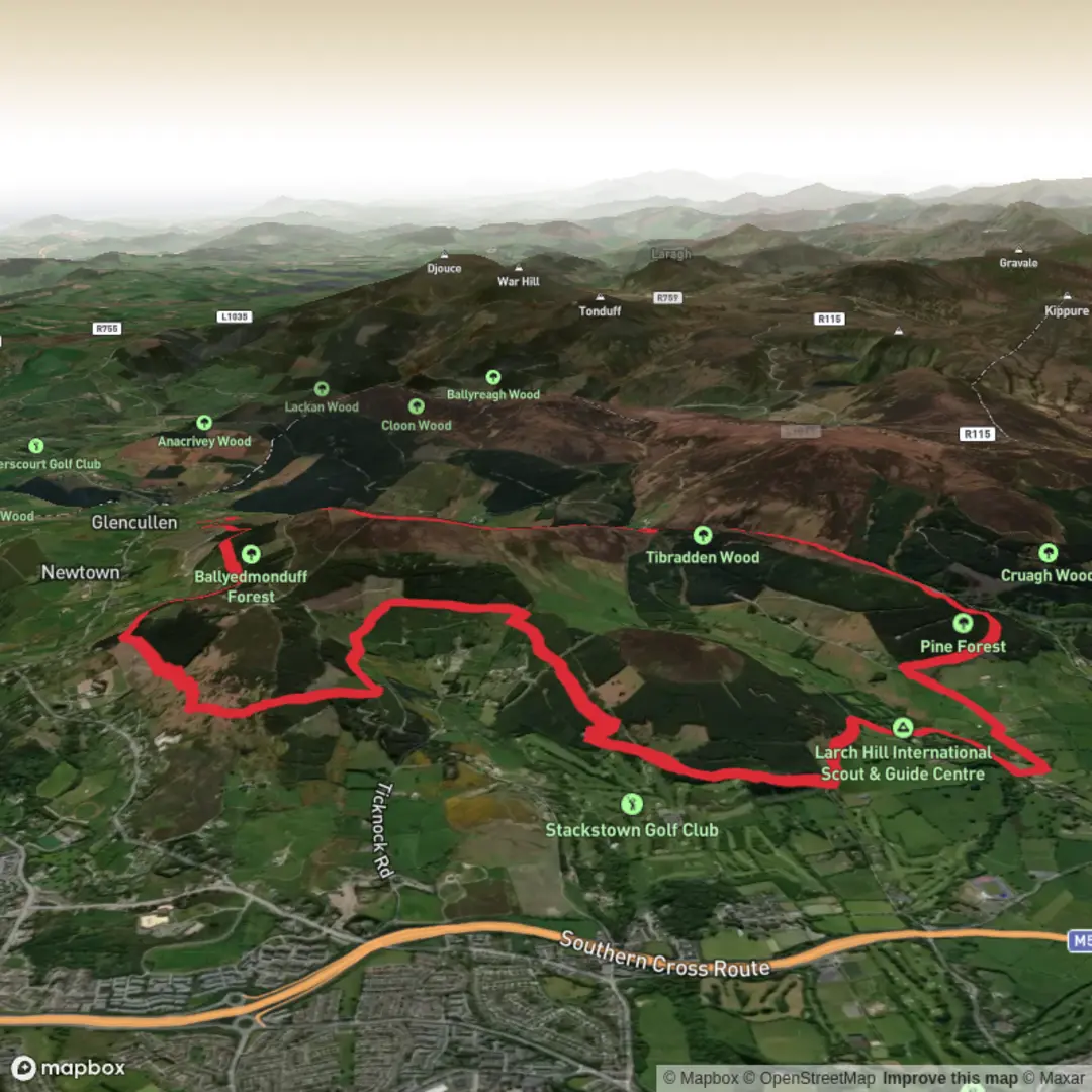 An image depicting the trail Walk The Line (long route) solo and its surrounding area.