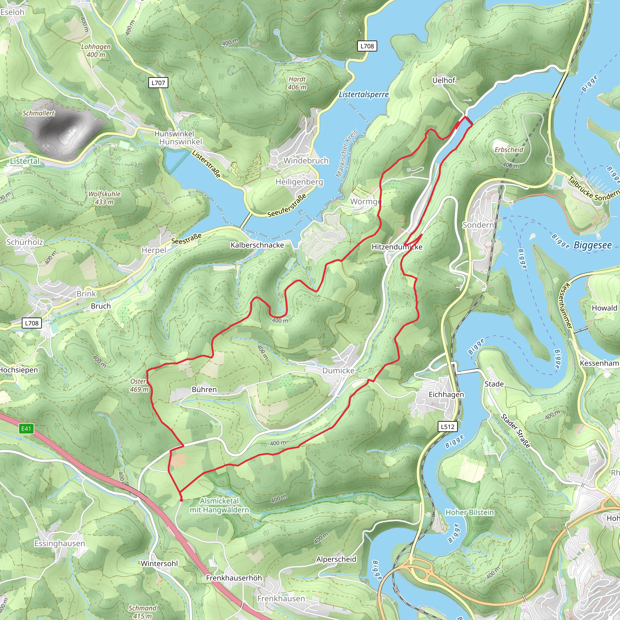 Dumicker Bach via Franz-Hitze Pfad and Drolshagen Rundweg mobile static map