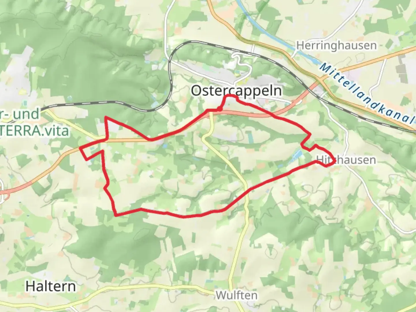 An image depicting the trail Ostercappeln Loop and its surrounding area.