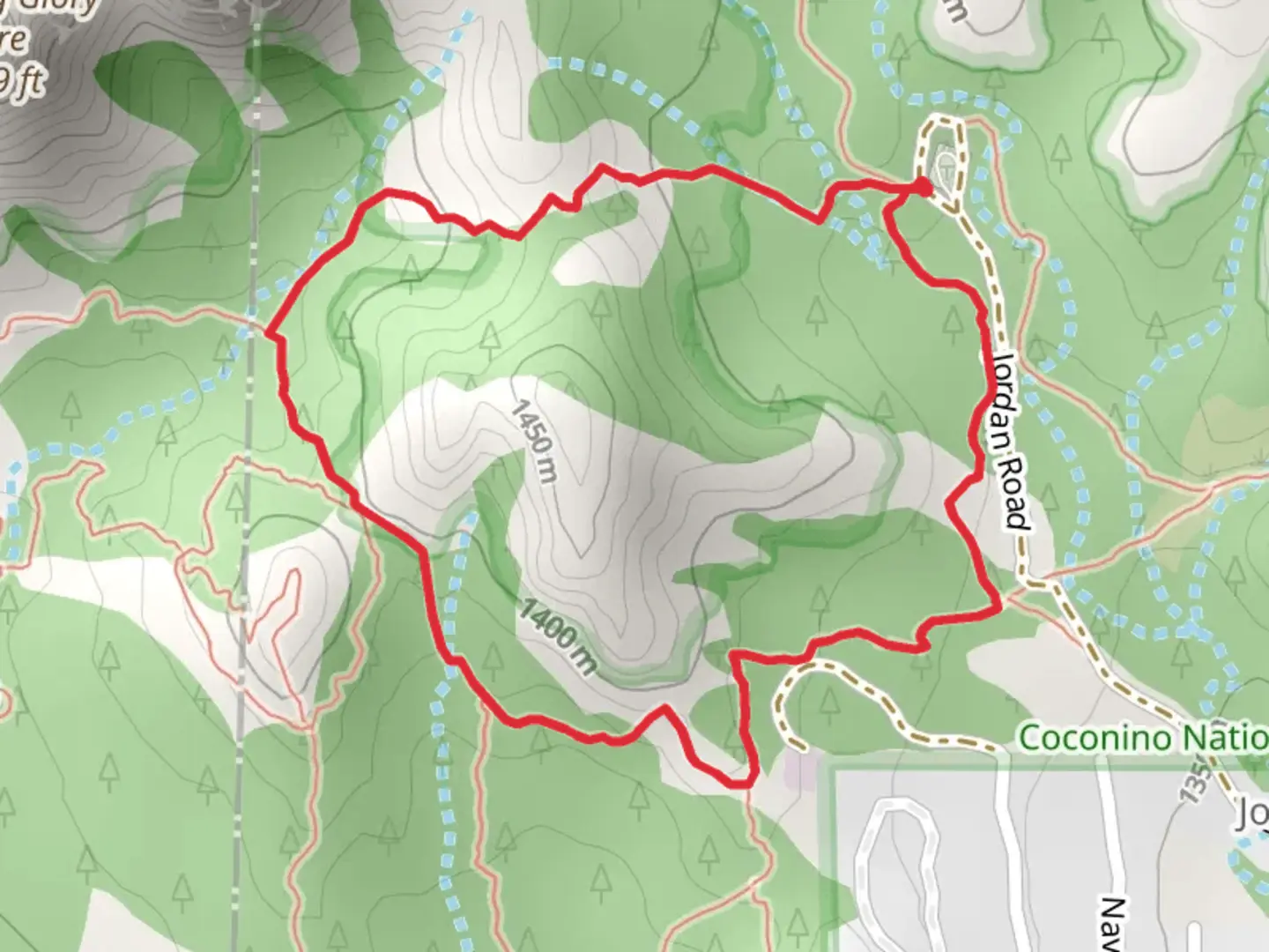 An image depicting the trail Cibola Pass Trail and Jordan Trail Loop and its surrounding area.