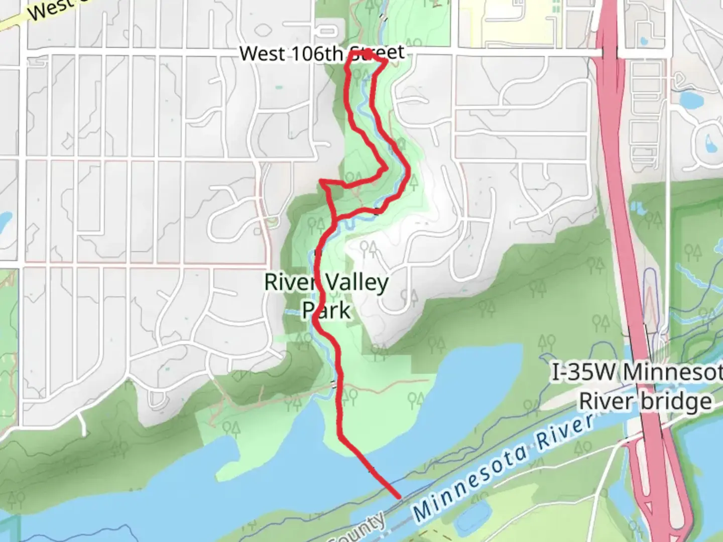 An image depicting the trail Nine Mile Creek Loop - River Valley Park and its surrounding area.