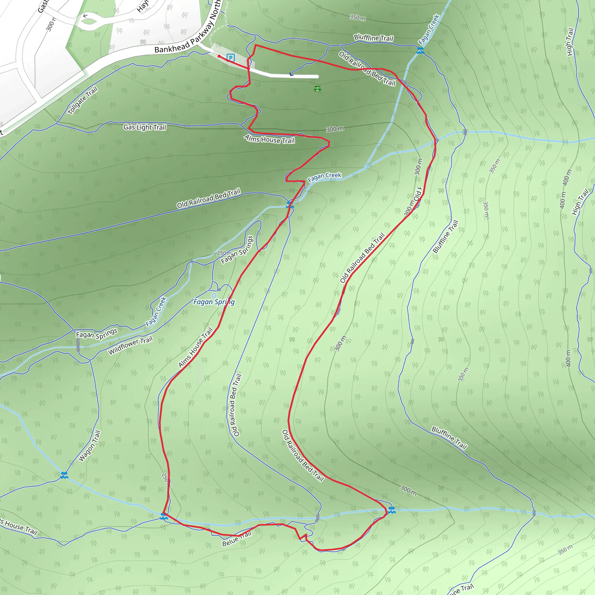 Railroad Bed, Belue Trail and Alms House Loop Trail mobile static map