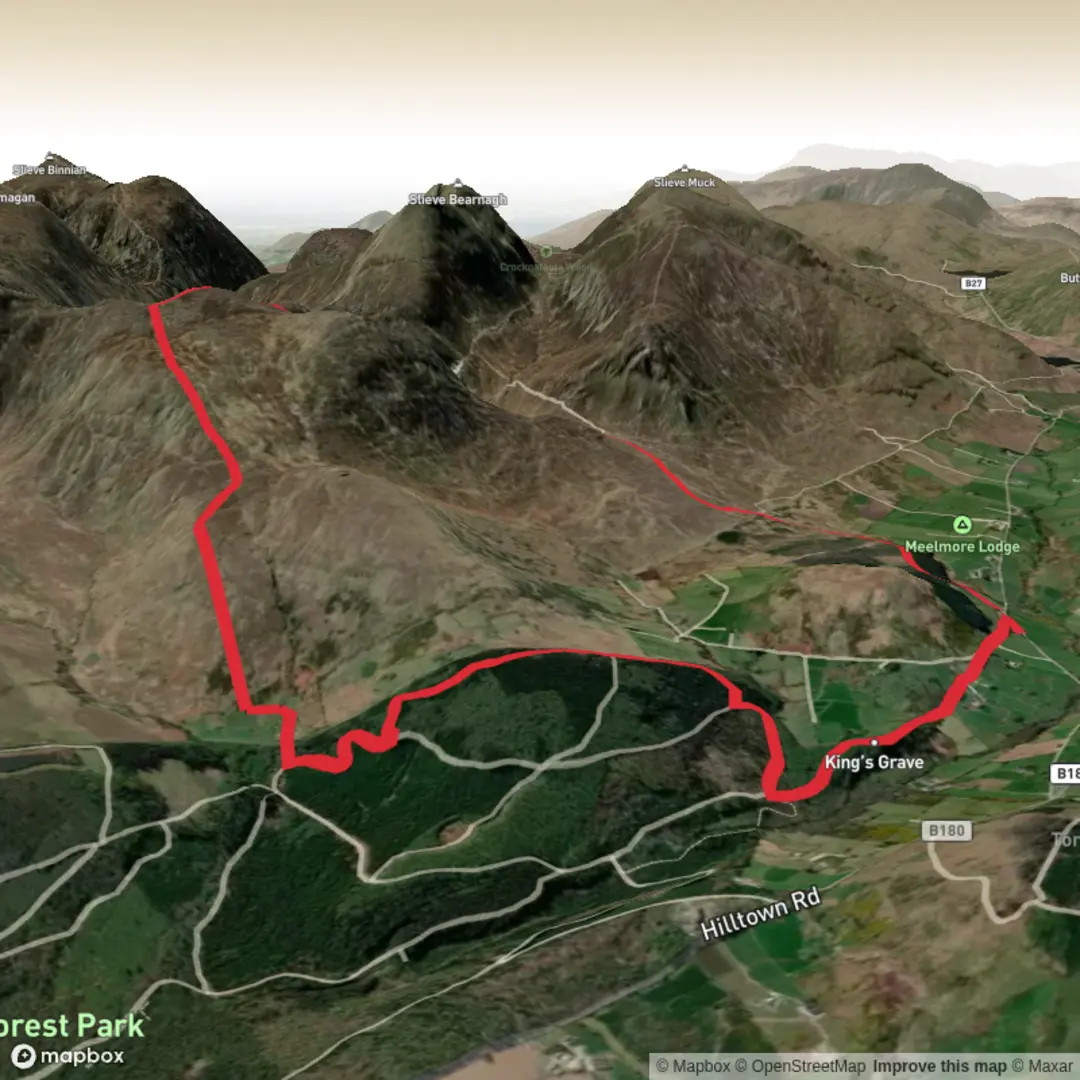 An image depicting the trail Trassey car park loop via Luke's Mountain and its surrounding area.