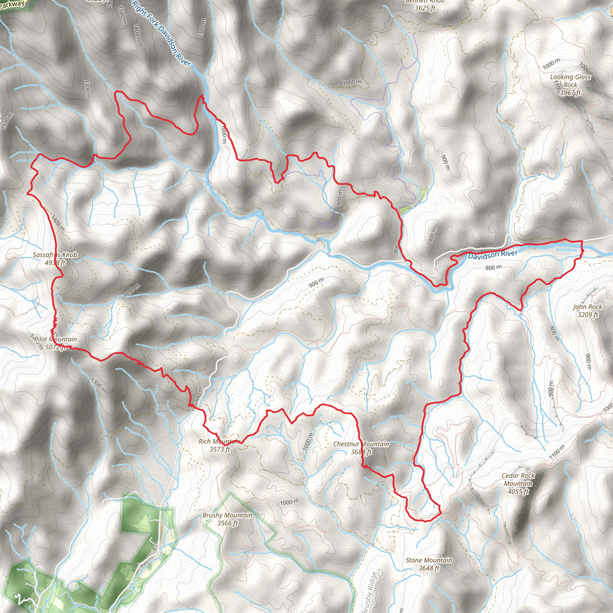 Davidson River, Pilot Mountain and Chestnut Mountain via Art Loeb TrailLoop mobile static map