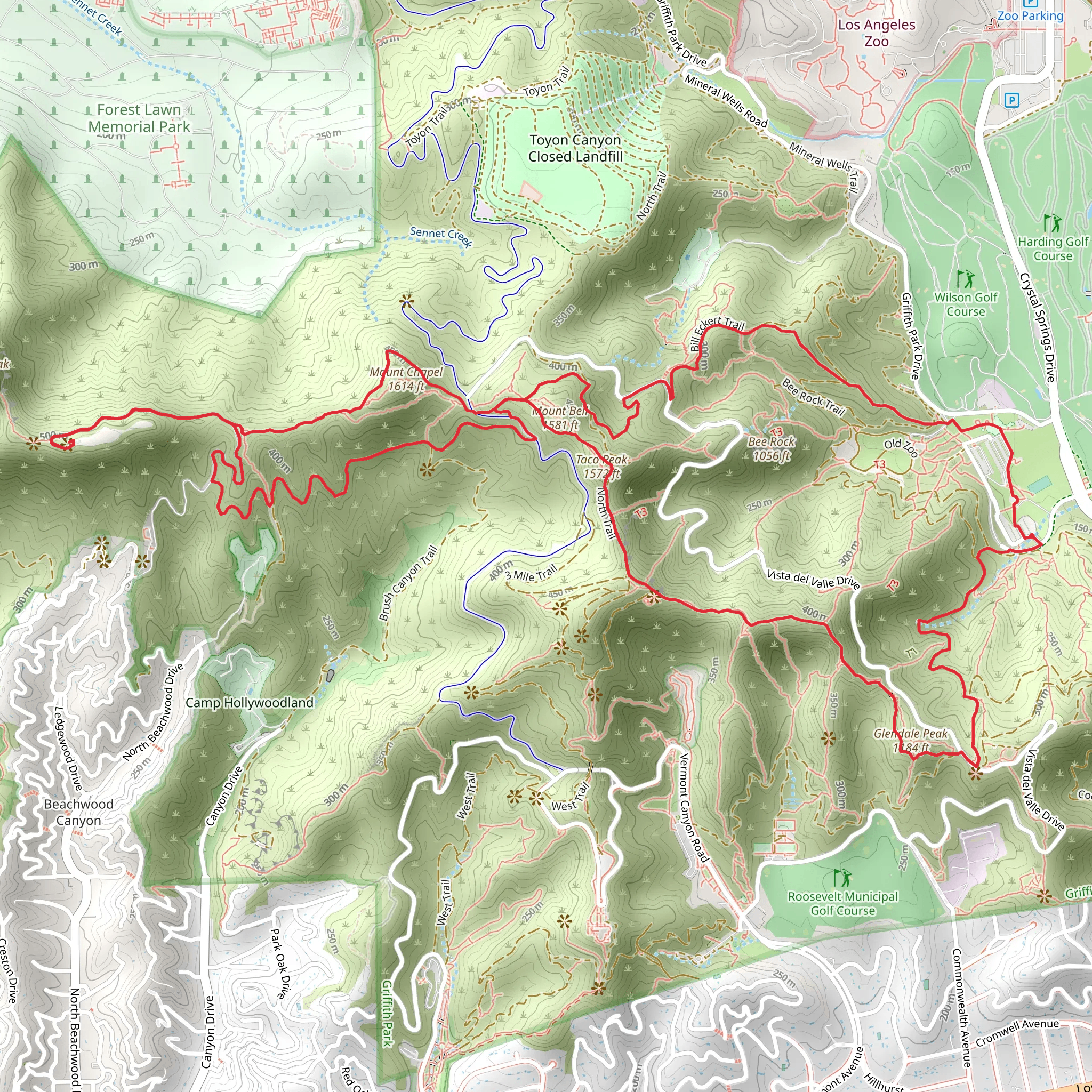 Hogback, Mulholland and Mount Lee Loop Trail mobile static map