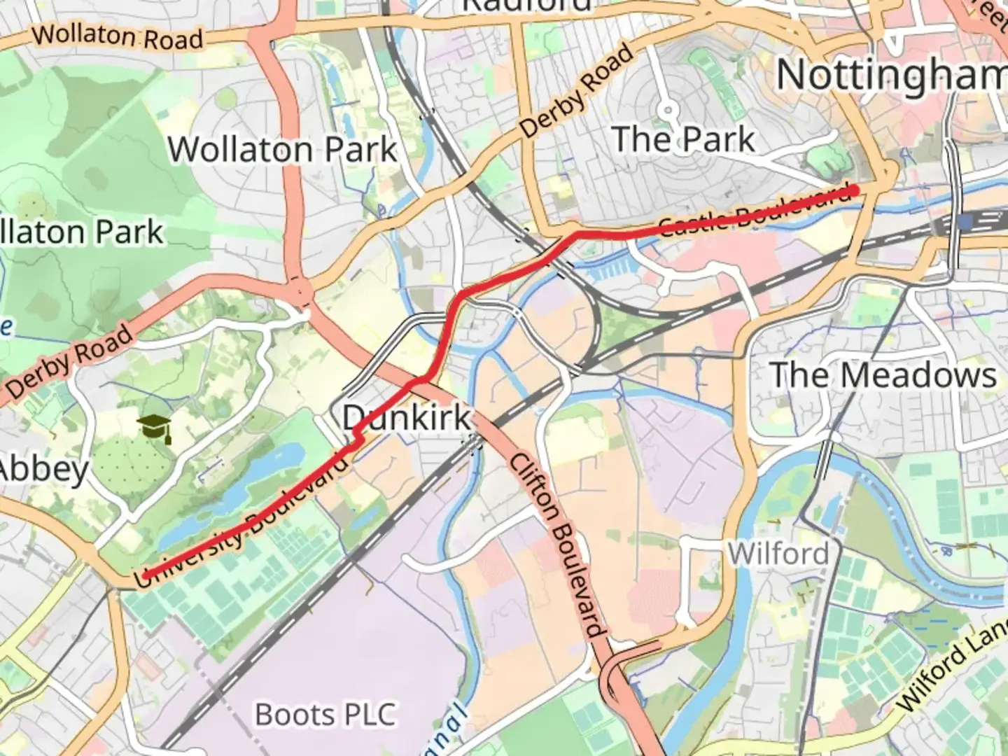 An image depicting the trail Highfields Park Walk and its surrounding area.