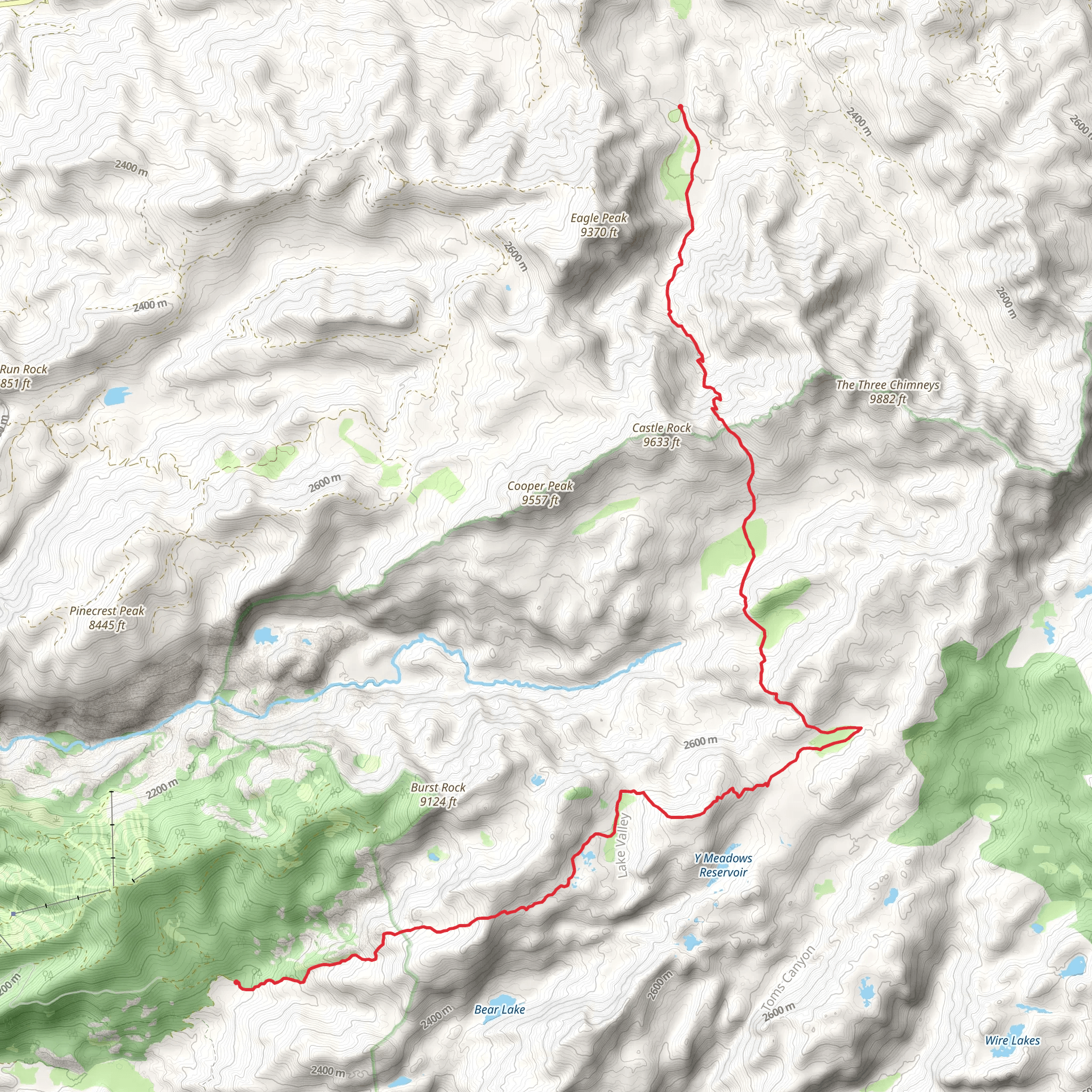 Upper Relief and Chewing Gum Lake and Lake Valley Trail mobile static map