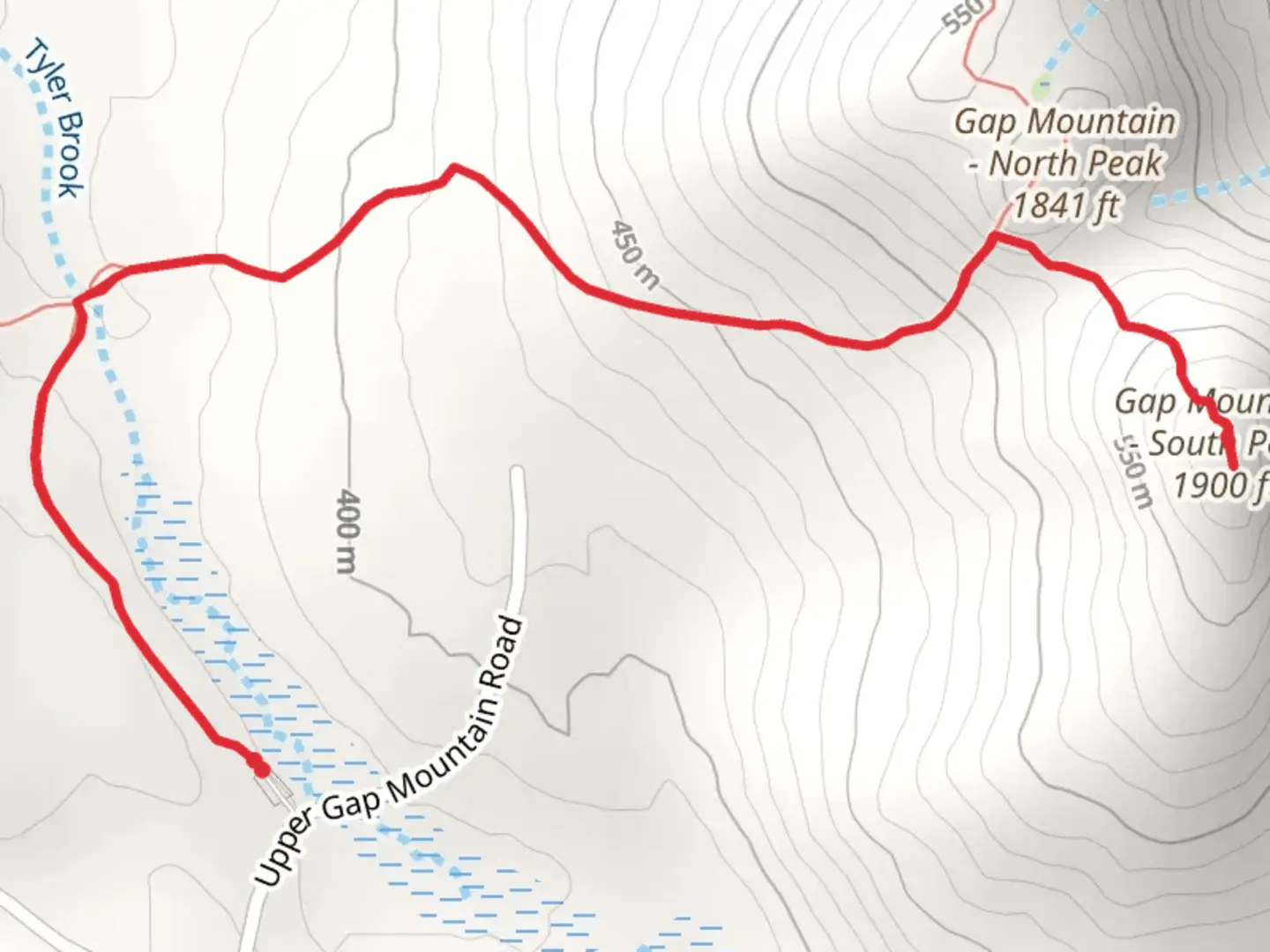 An image depicting the trail Gap Mountain - South Peak and its surrounding area.