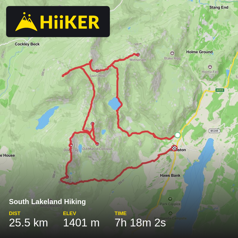 A map preview of the recording South Lakeland Hiking.