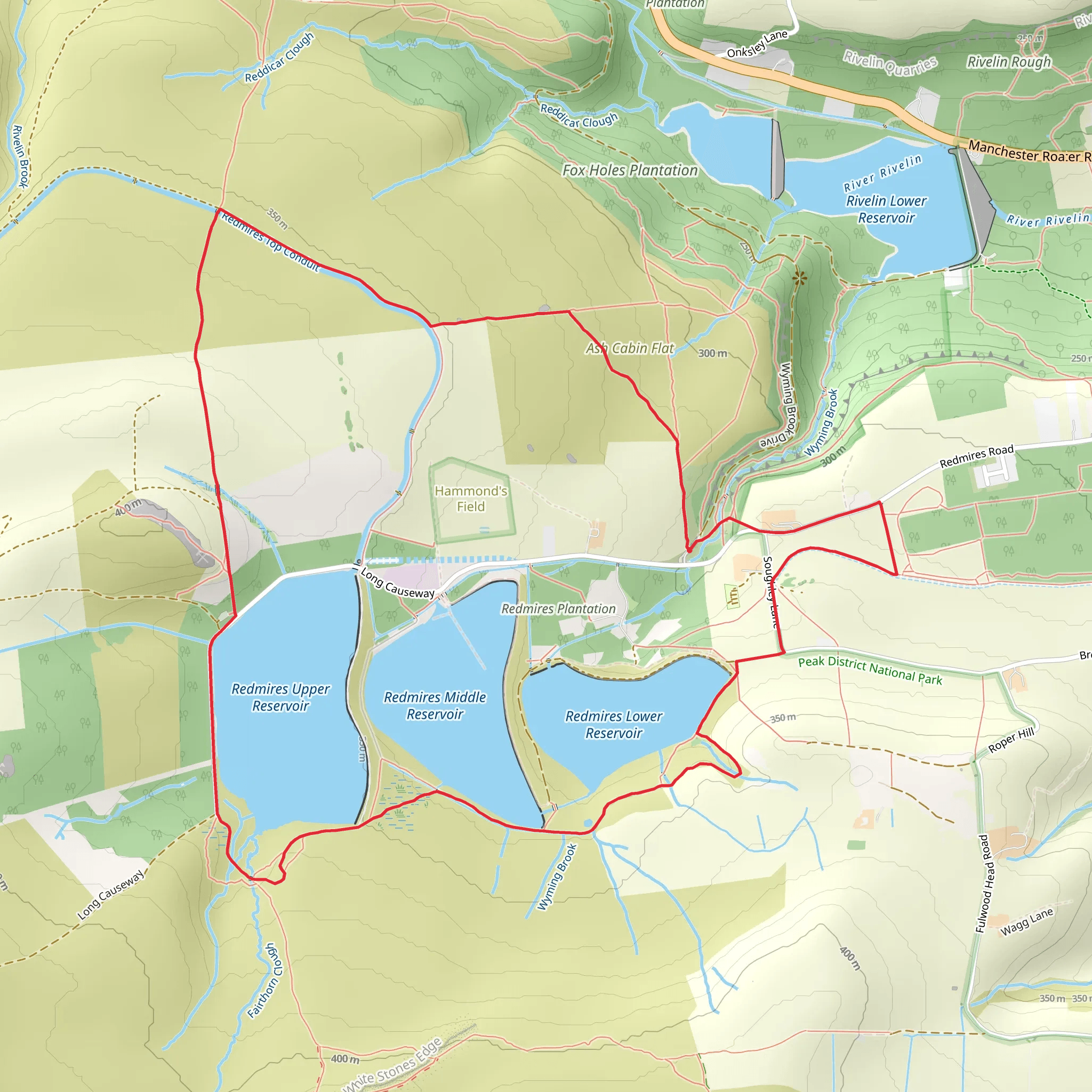 Redmires Upper Reservoir, Lower Reservoir and Wyming Loop mobile static map