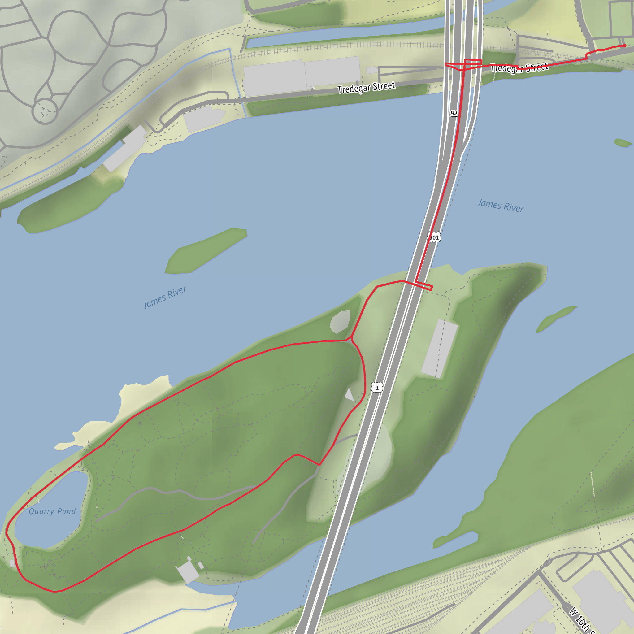 Quarry Pond and Belle Isle Circle mobile static map