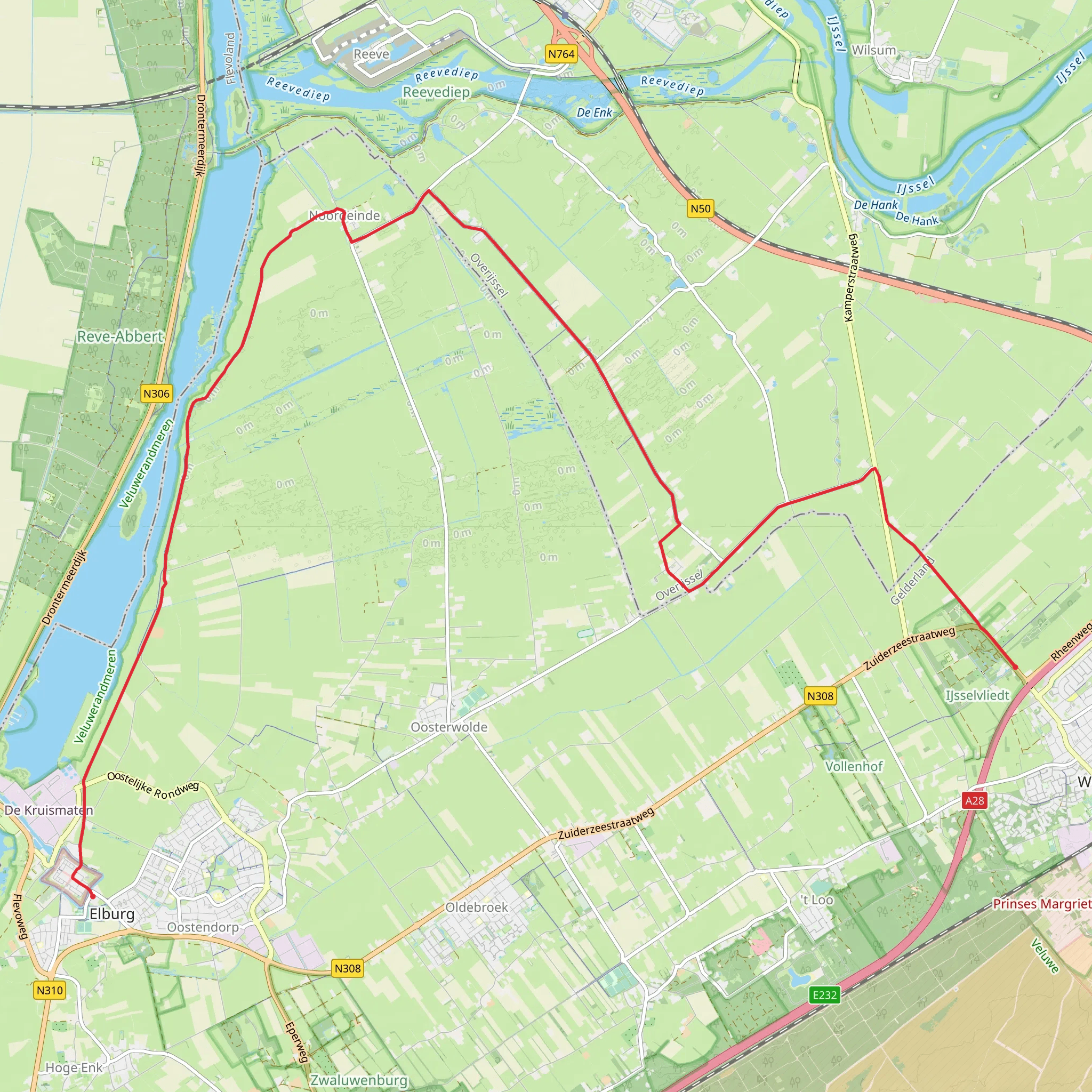 Elburg to Duivedans Walk via Zomerdijk and Drontermeer mobile static map