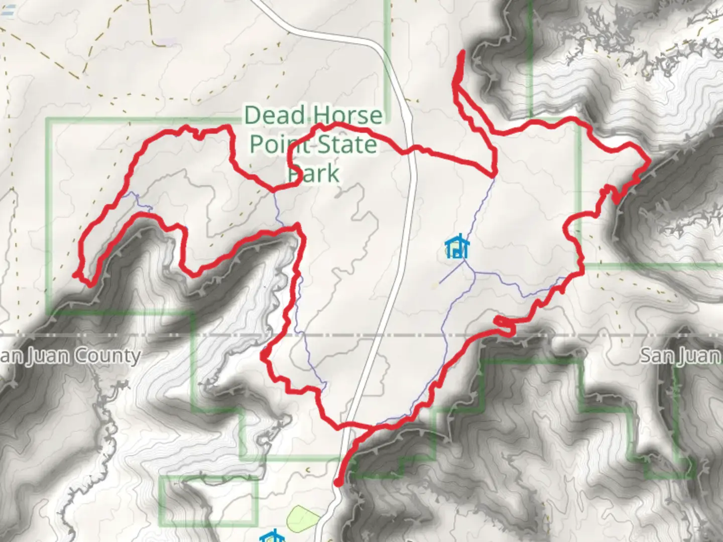 An image depicting the trail Great Pyramid and Whiptail Loop and its surrounding area.