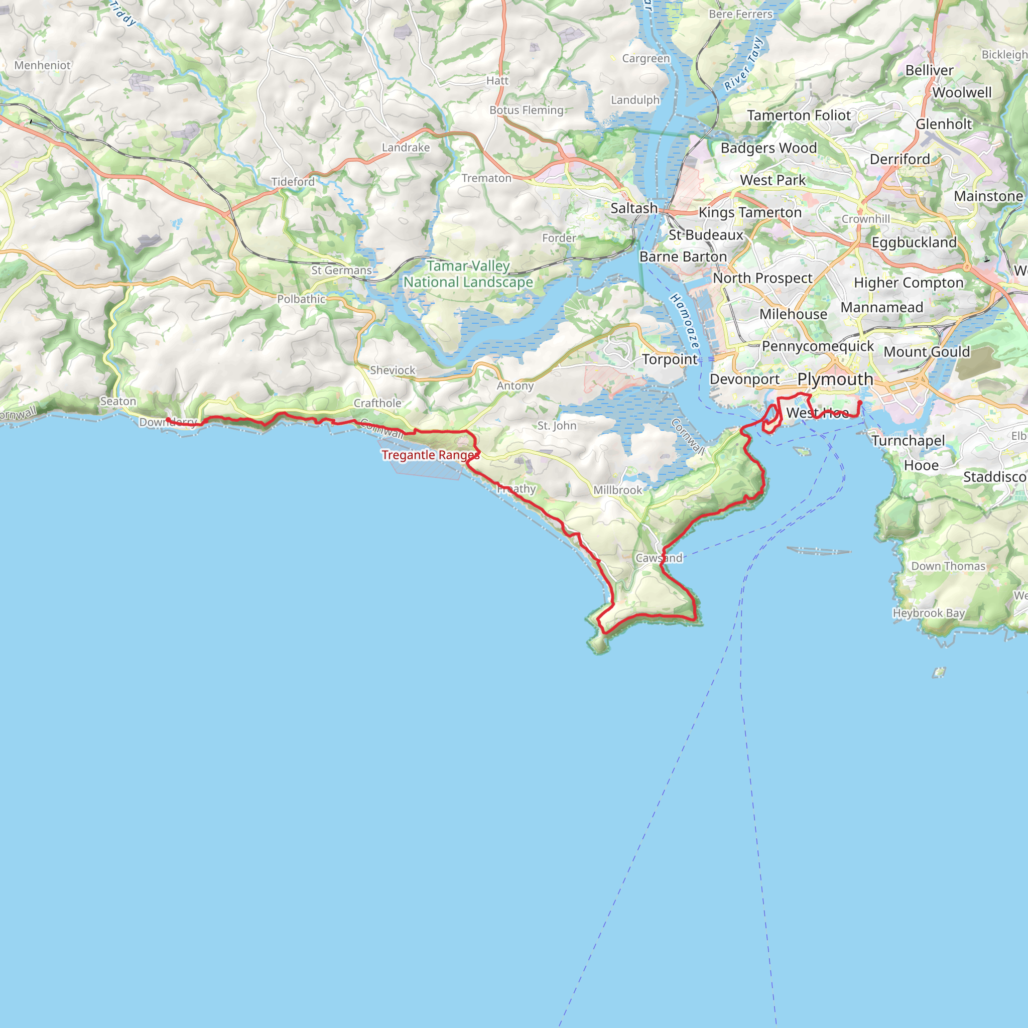 Downderry to Sutton Harbour Marina Walk mobile static map
