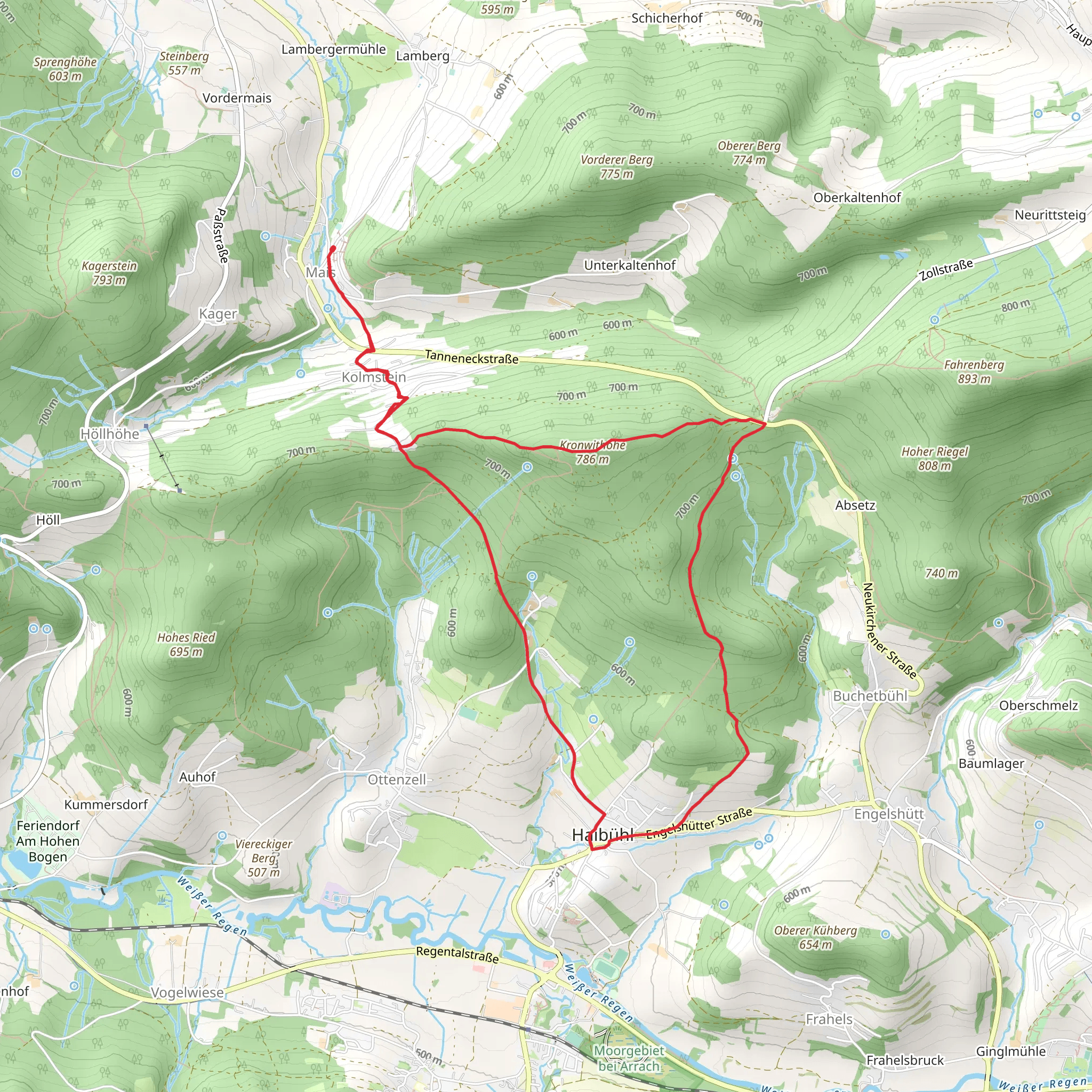 Kronwithoehe via Goldsteig Alternative mobile static map