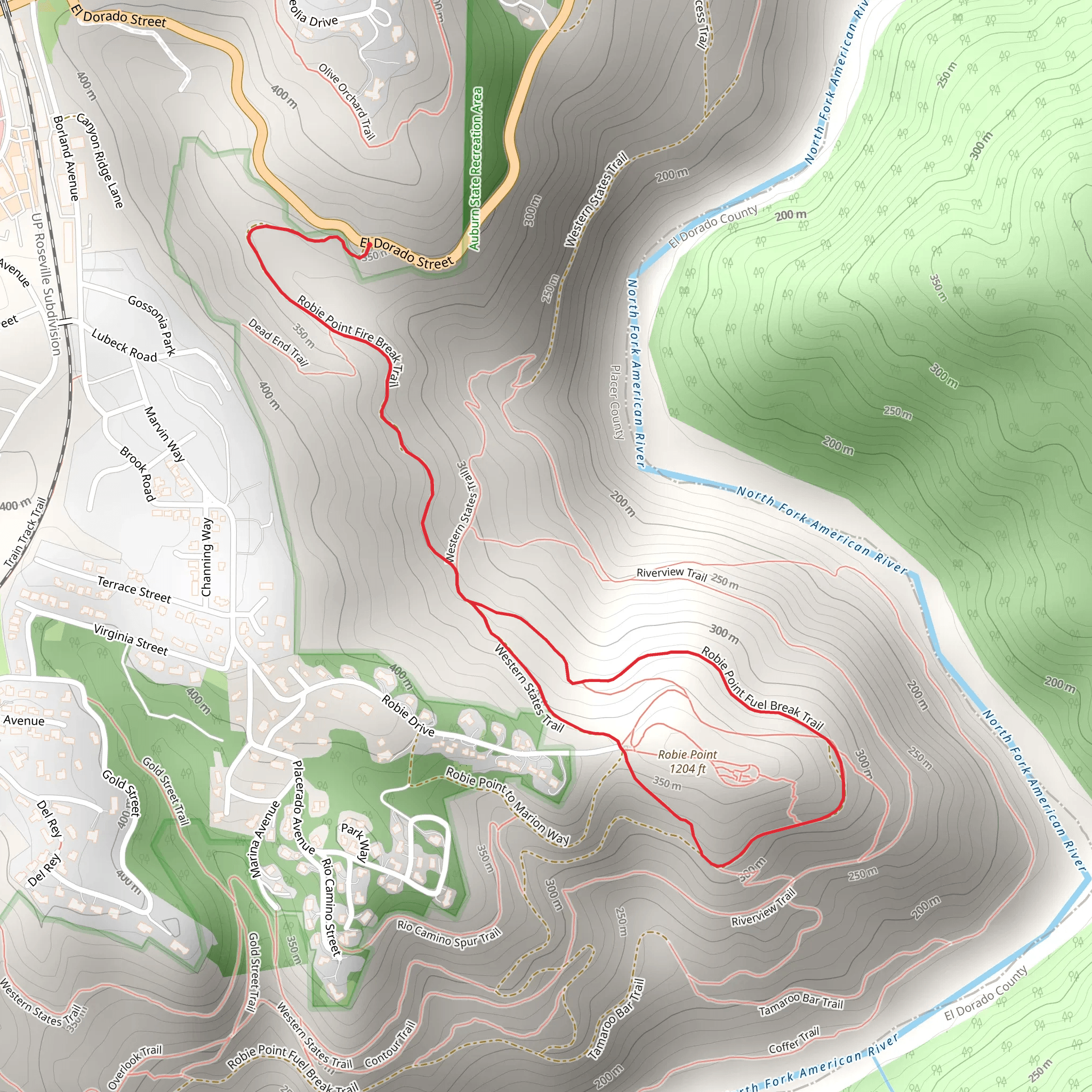 Western States and Robie Point Fuel Break Loop Trail mobile static map