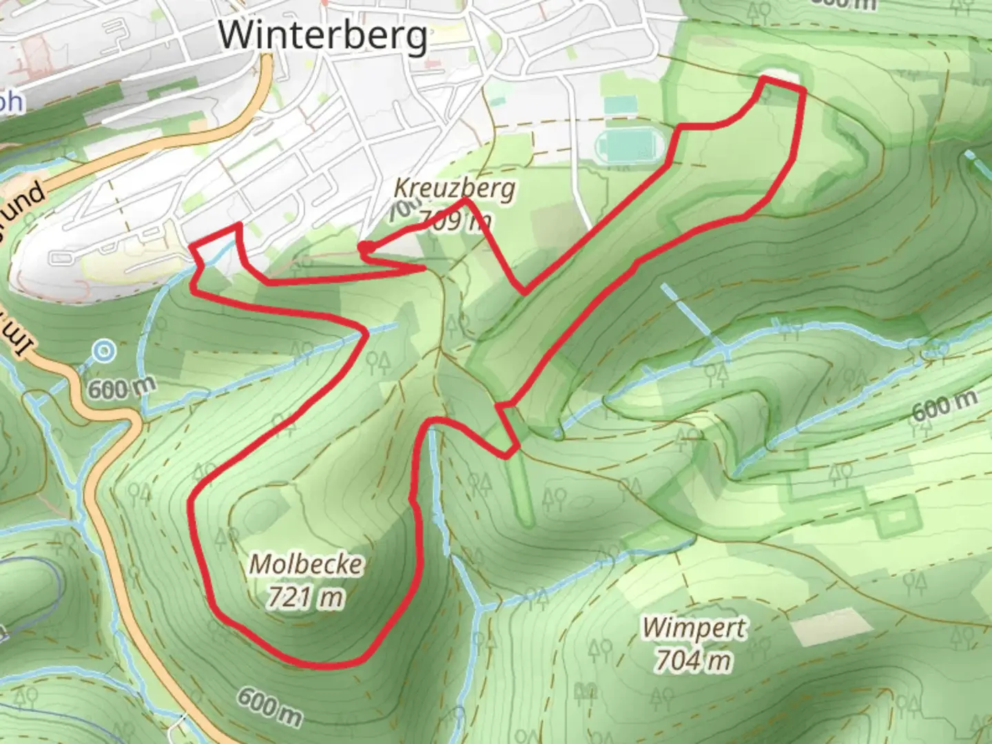 An image depicting the trail Kreuzberg and Schmantei Rundweg and its surrounding area.
