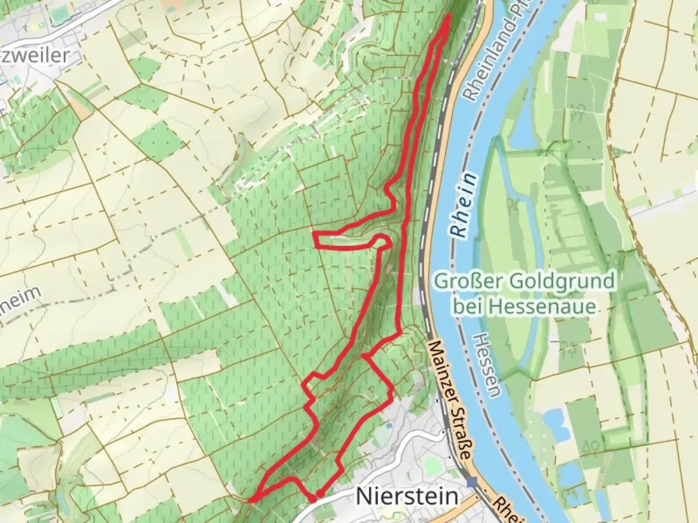 An image depicting the trail Drei Tuerme Weg and NIE 1 Loop and its surrounding area.
