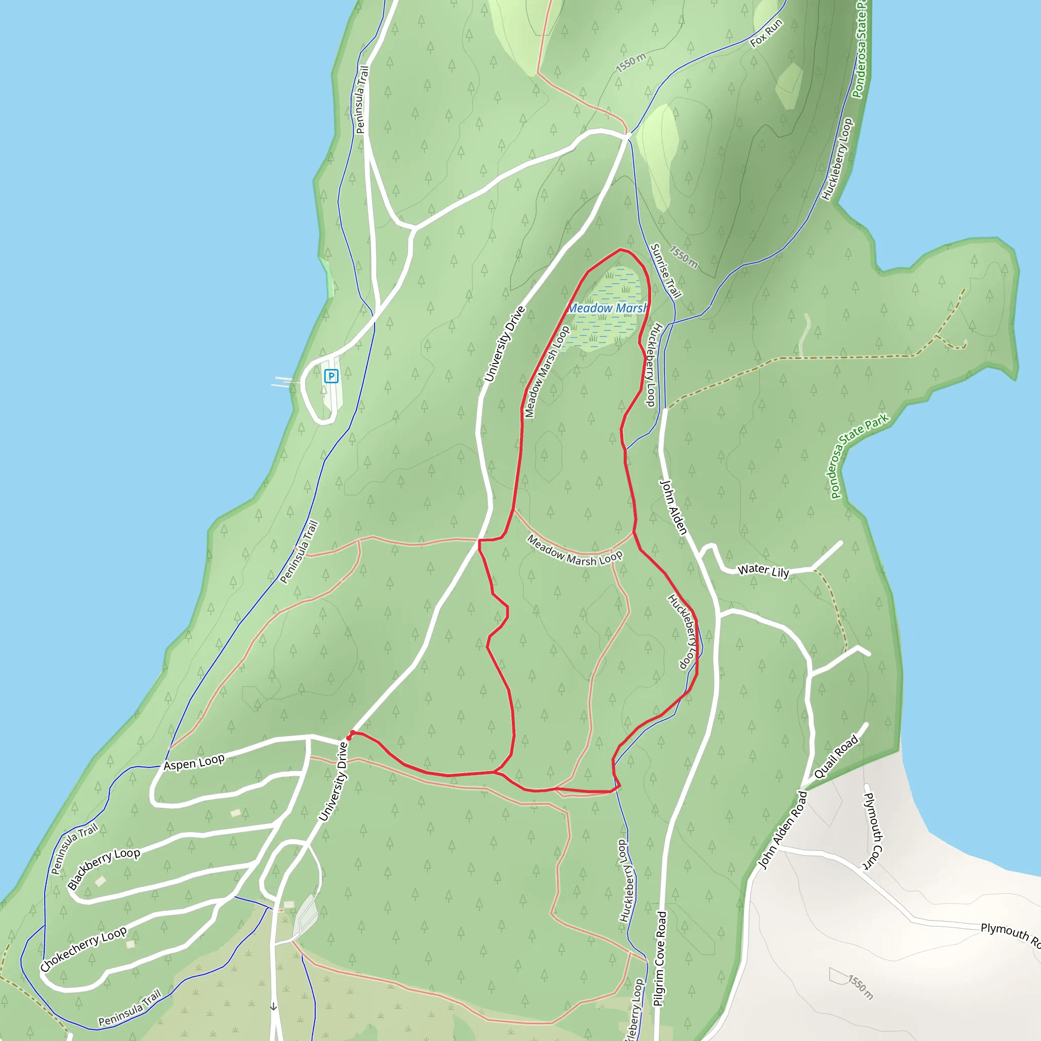 Huckleberry and Meadow Marsh Loop mobile static map