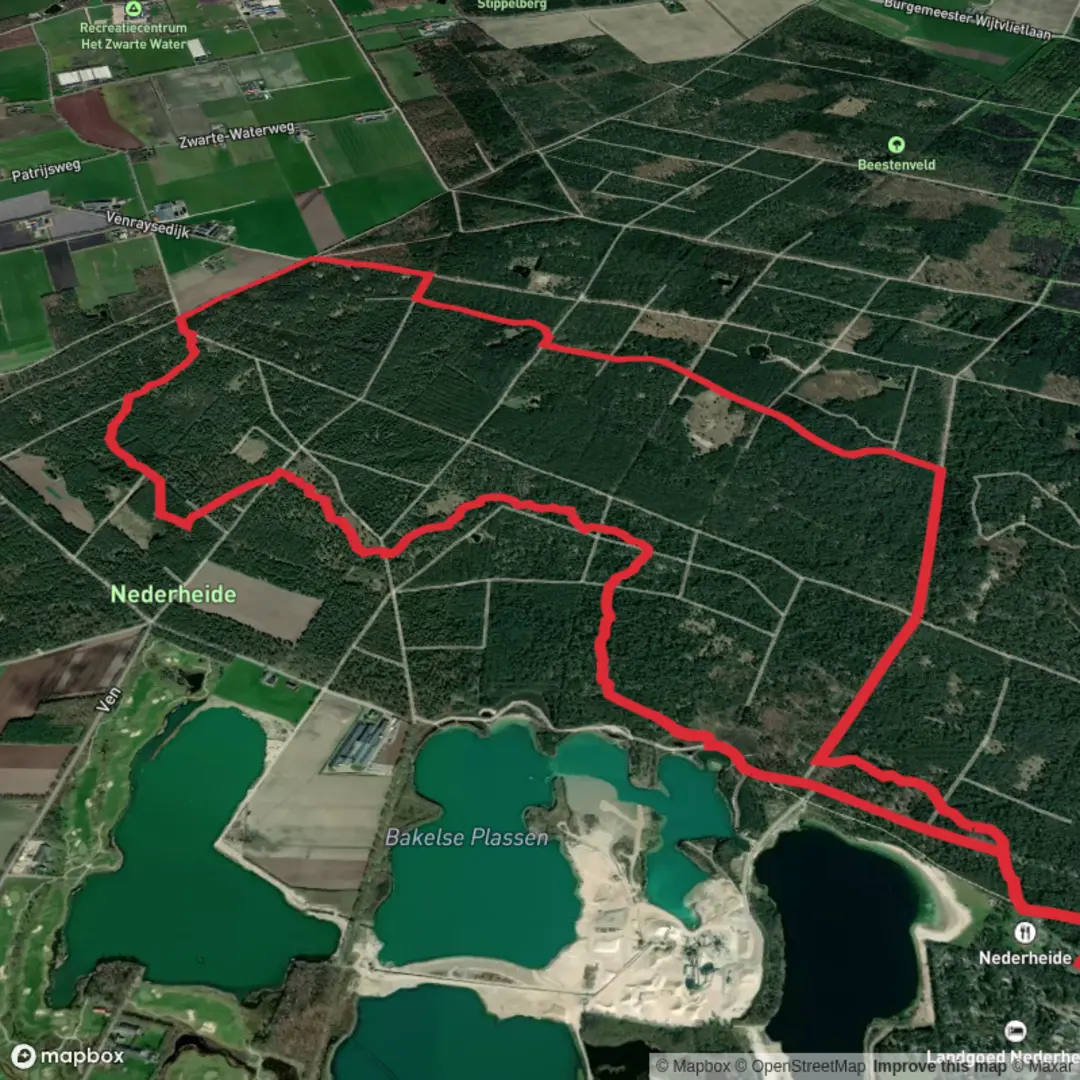 An image depicting the trail Bakelse Plassen and Hertogenpad and its surrounding area.