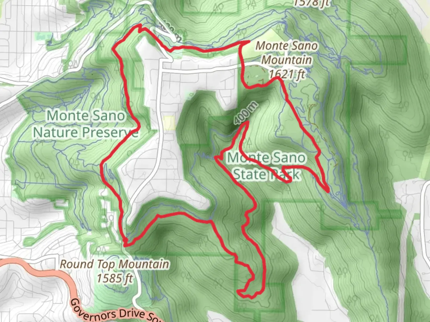 An image depicting the trail High - Cold Springs - Firetower - McKay Hollow - Arrowhead Loop Trail and its surrounding area.