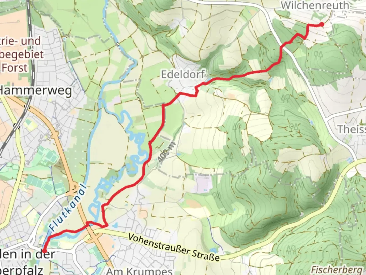 An image depicting the trail Weiden to Wilchenreuth Walk and its surrounding area.