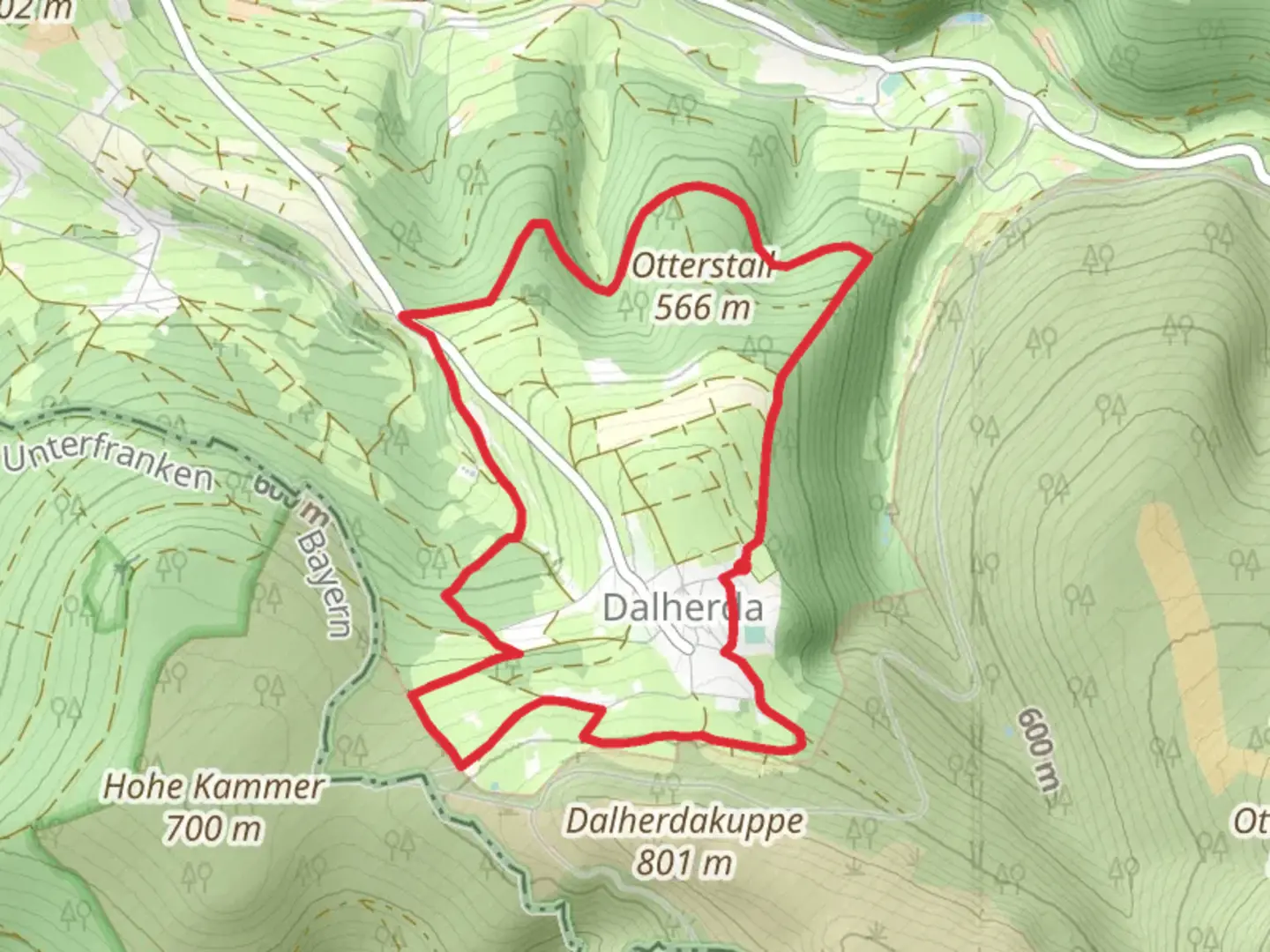 An image depicting the trail Rhoen Rundweg Dalherda and its surrounding area.