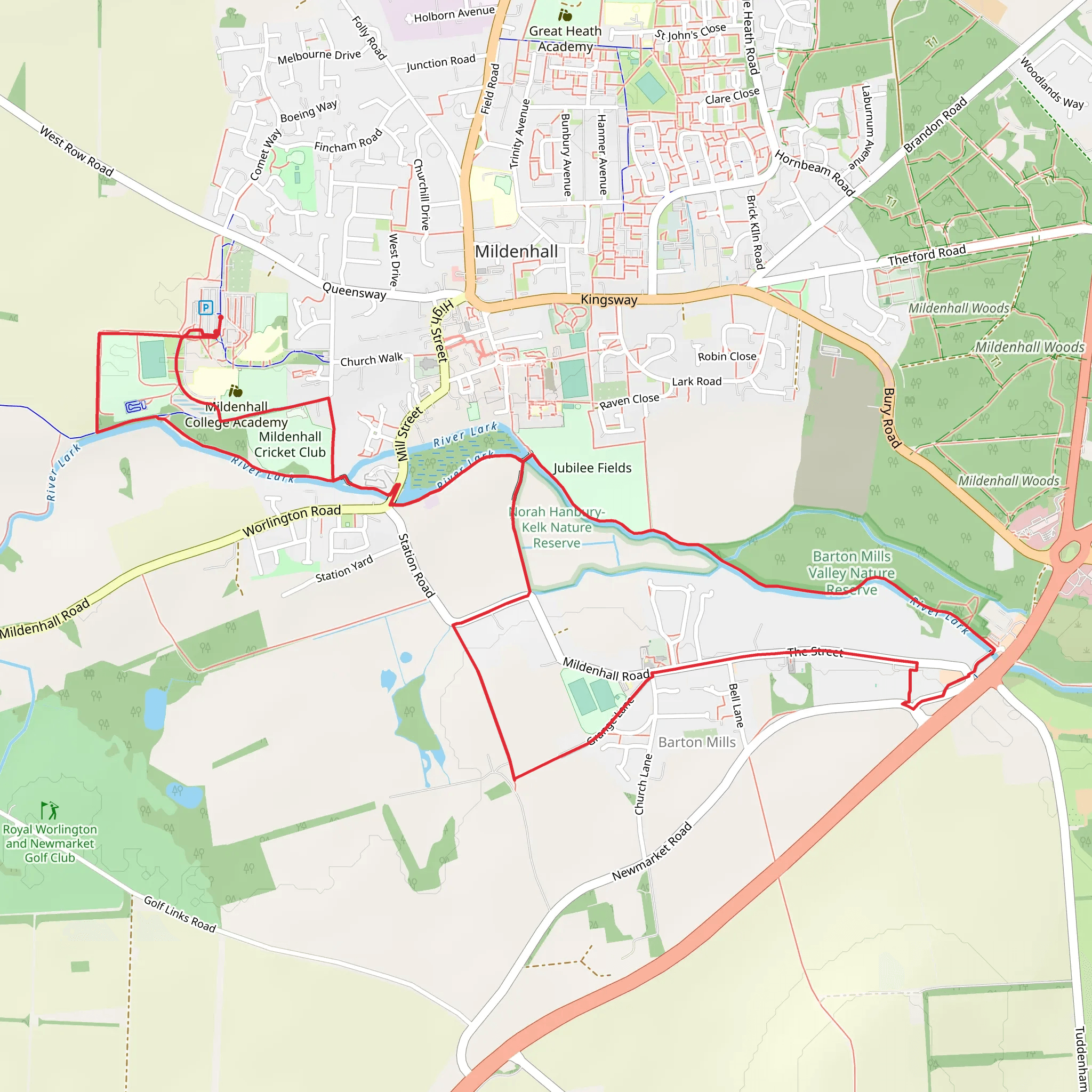 5 mile circular Hike from Mildenhall hub mobile static map