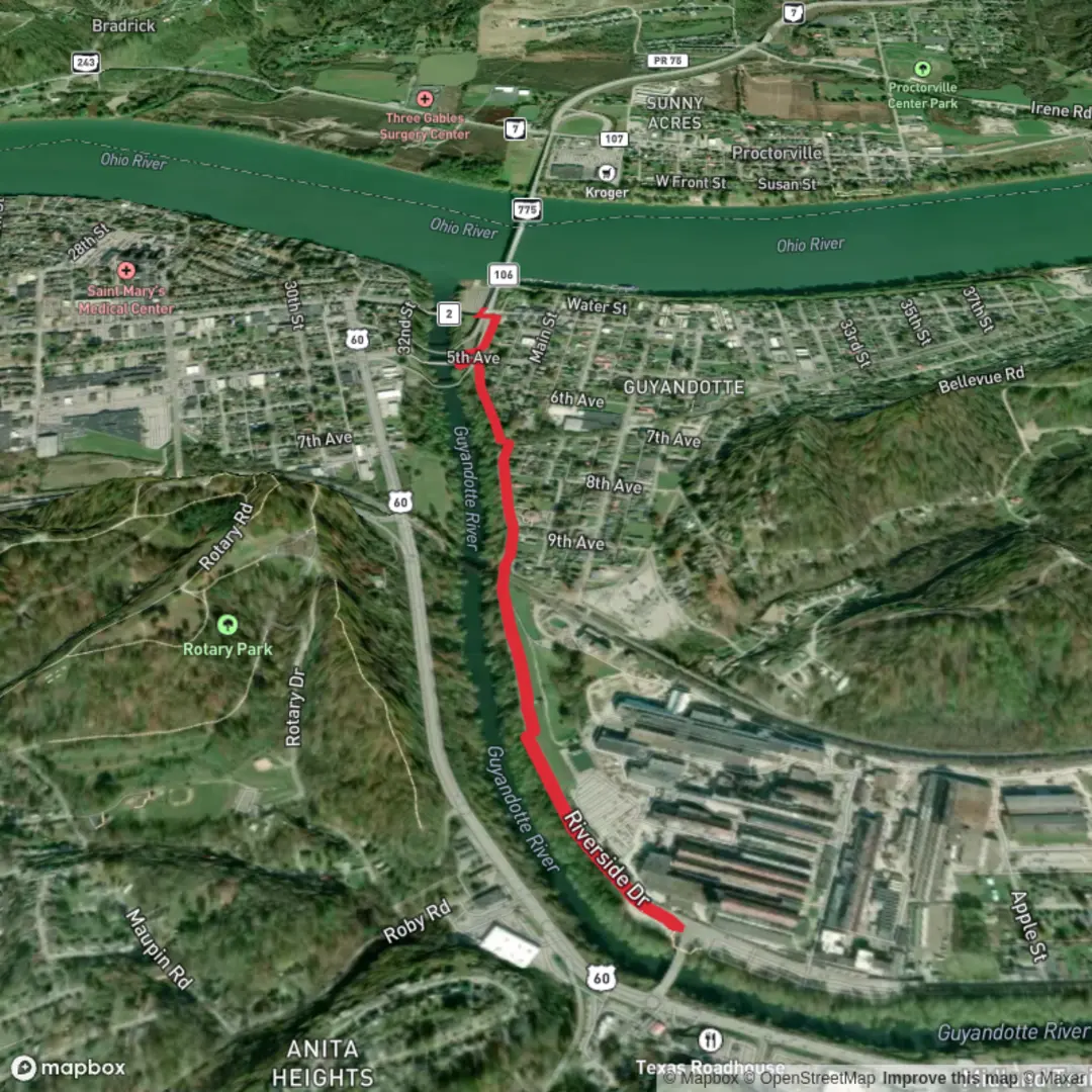 An image depicting the trail Guyandotte Trail and its surrounding area.
