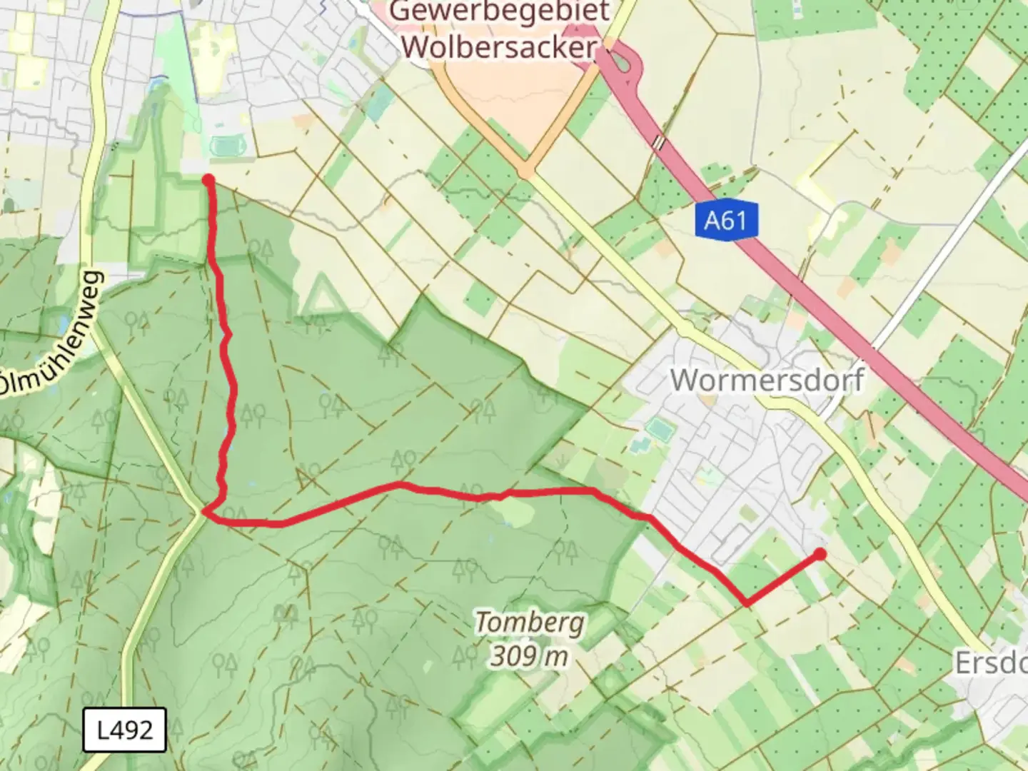 An image depicting the trail Ipplendorf to Am Stadtpark via Rheinbach and its surrounding area.