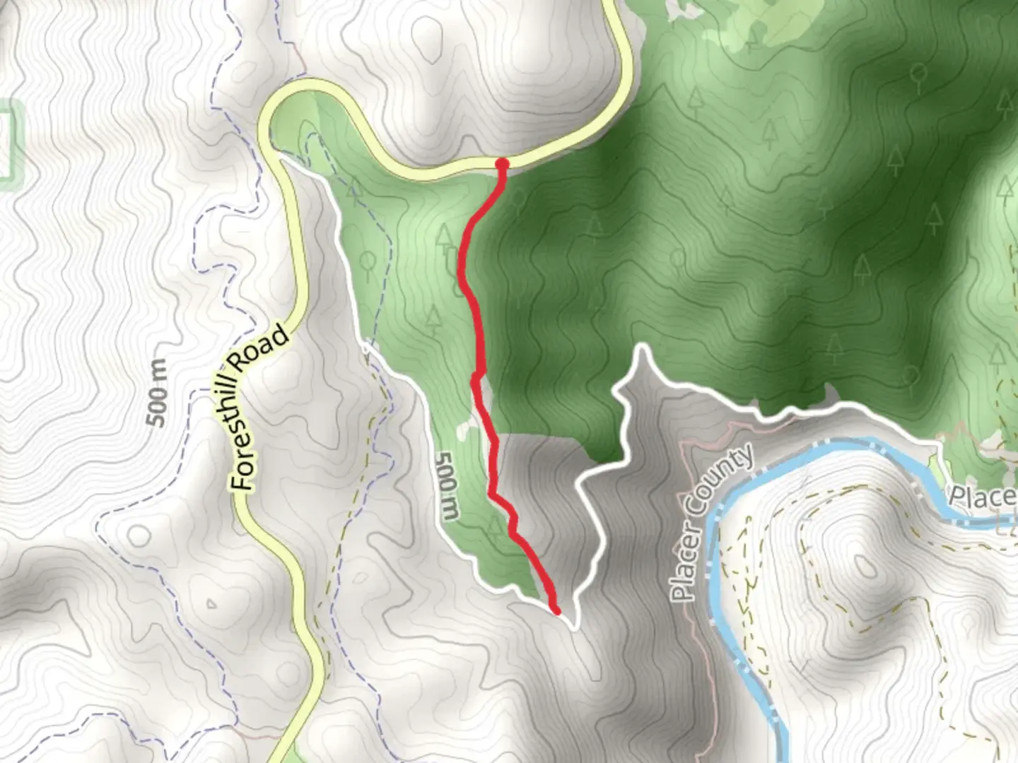 An image depicting the trail Pollards Fuel Break Trail and its surrounding area.