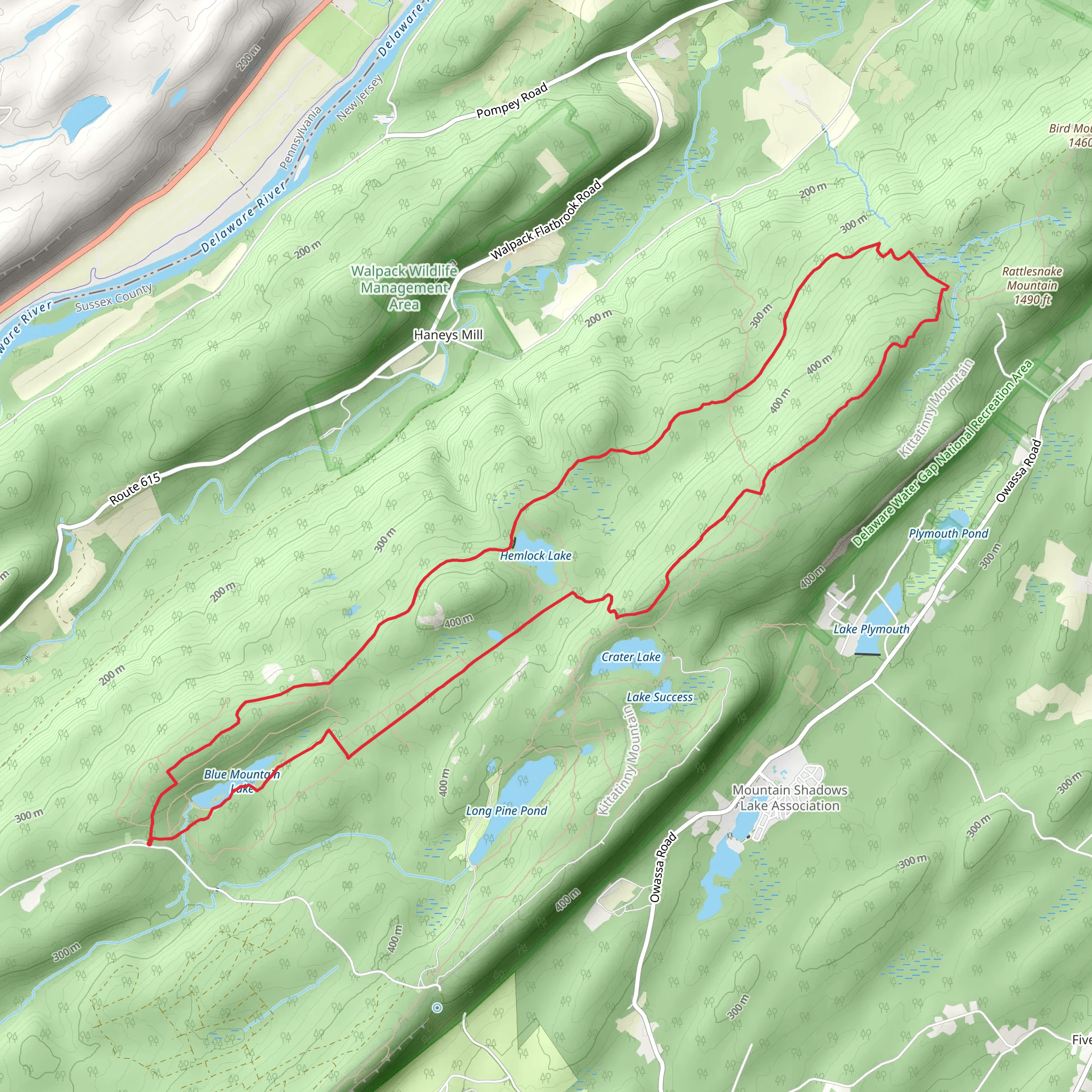 Hemlock Lake via Blue Mt Lake Trail and Appalachian Loop Trail mobile static map