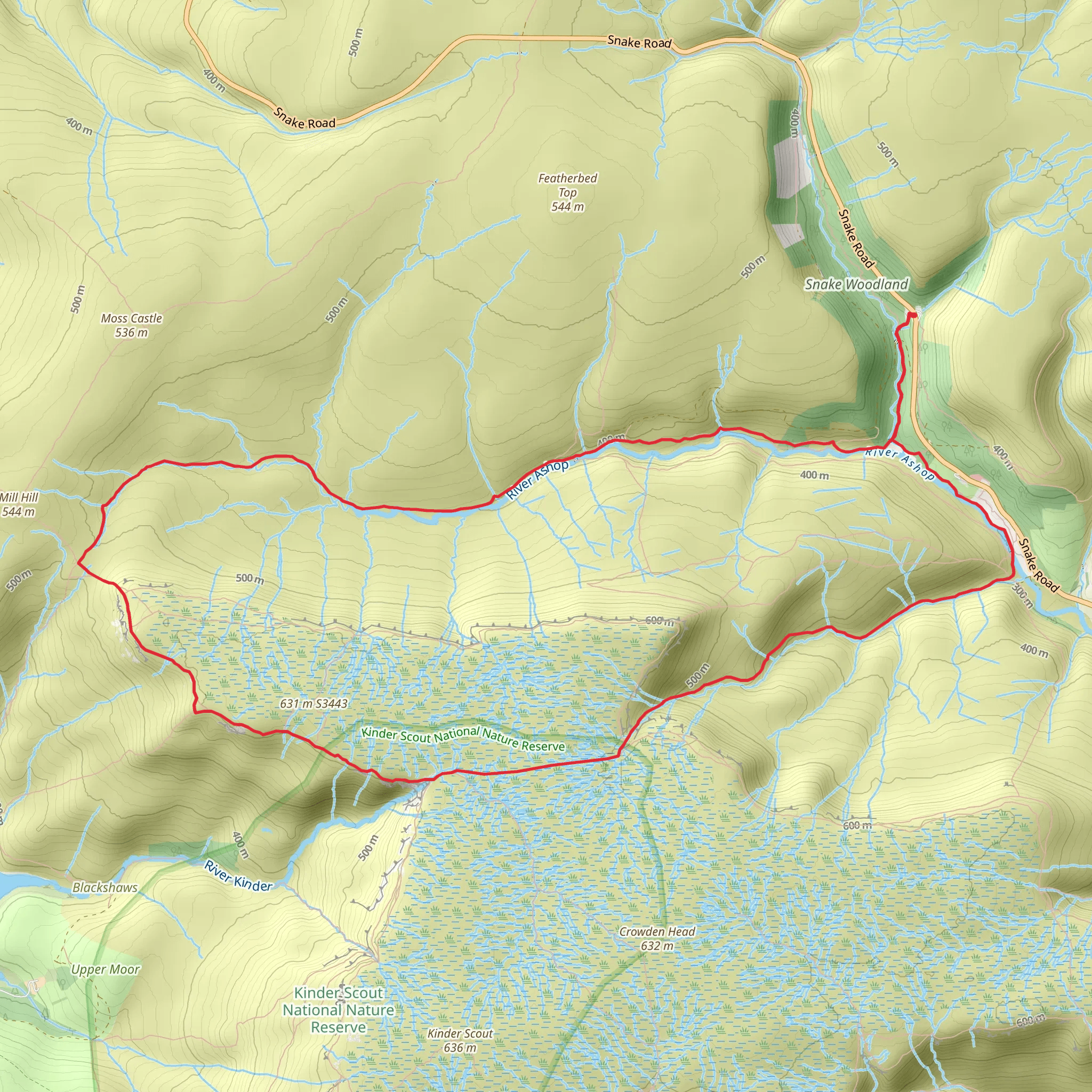 Fair Brook and Kinder Downfall from Birchen Clough mobile static map