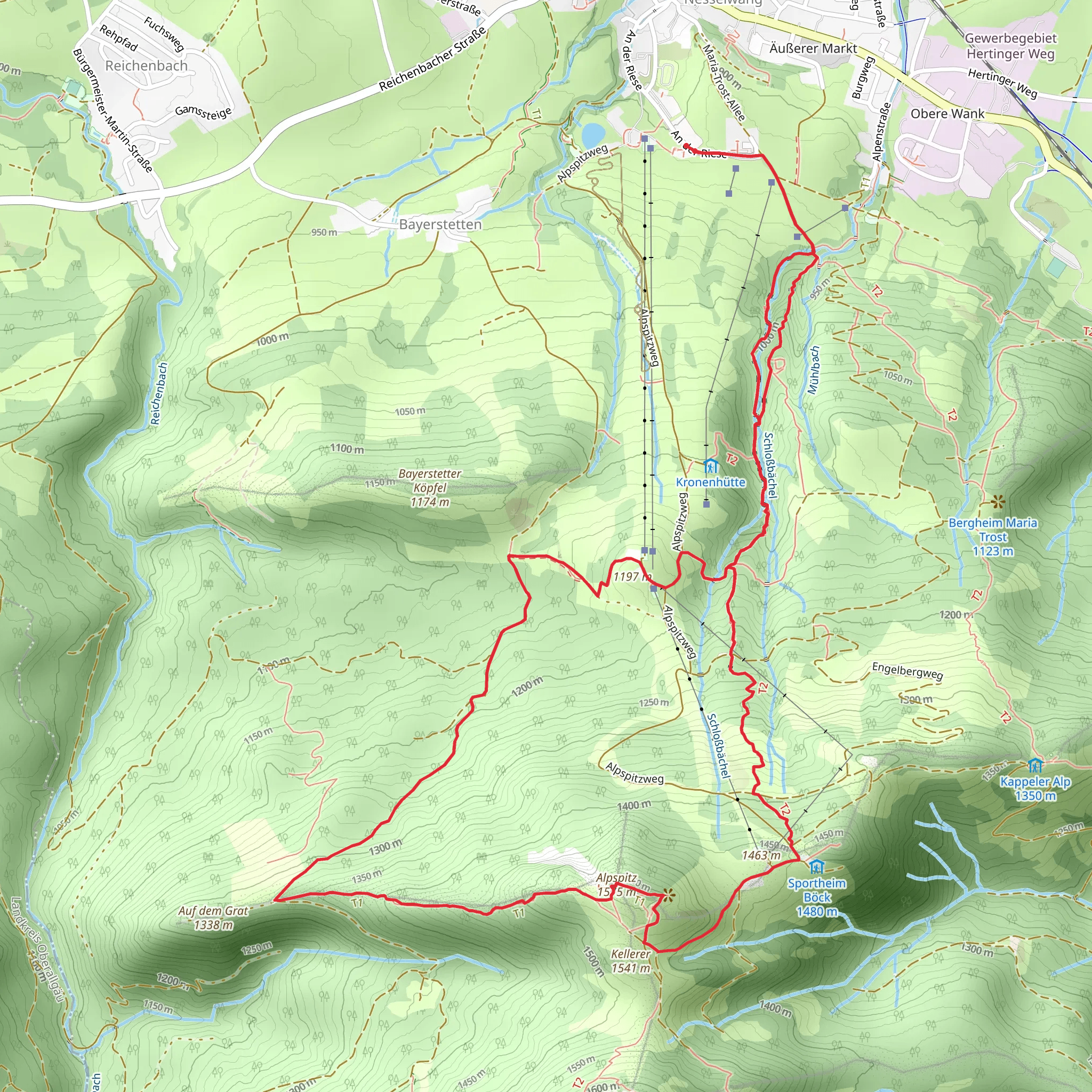 Ruine Nesselburg, Auf dem Grat and Alpspitz Loop mobile static map