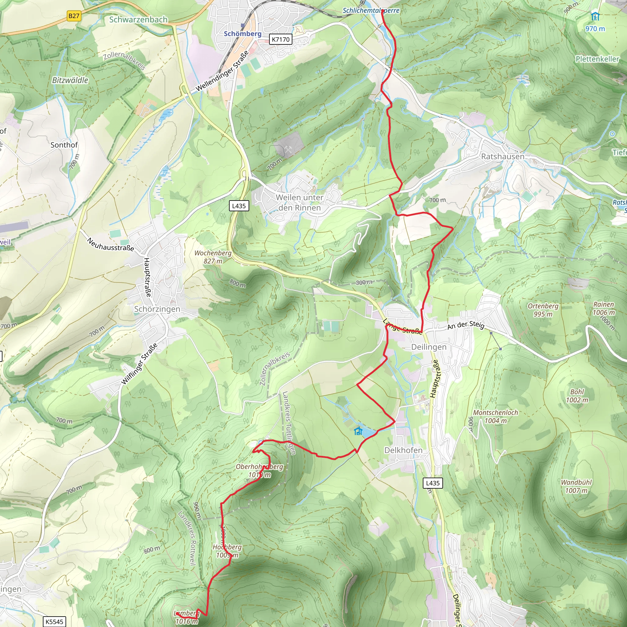 Schlichemtalsperre to Lemberg Walk via Oberhohenberg mobile static map