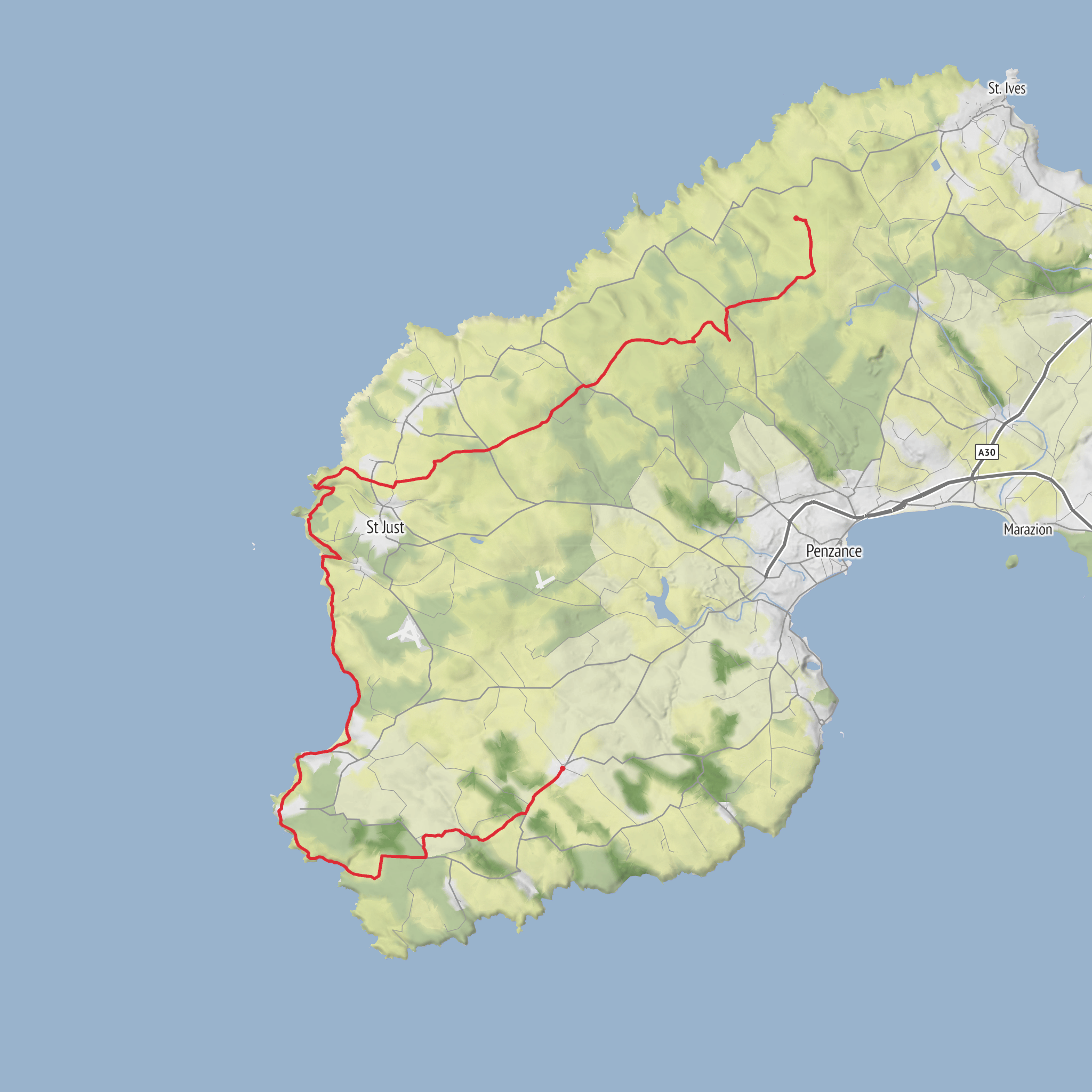 St buryan to lands End to Cape Cornwall mobile static map