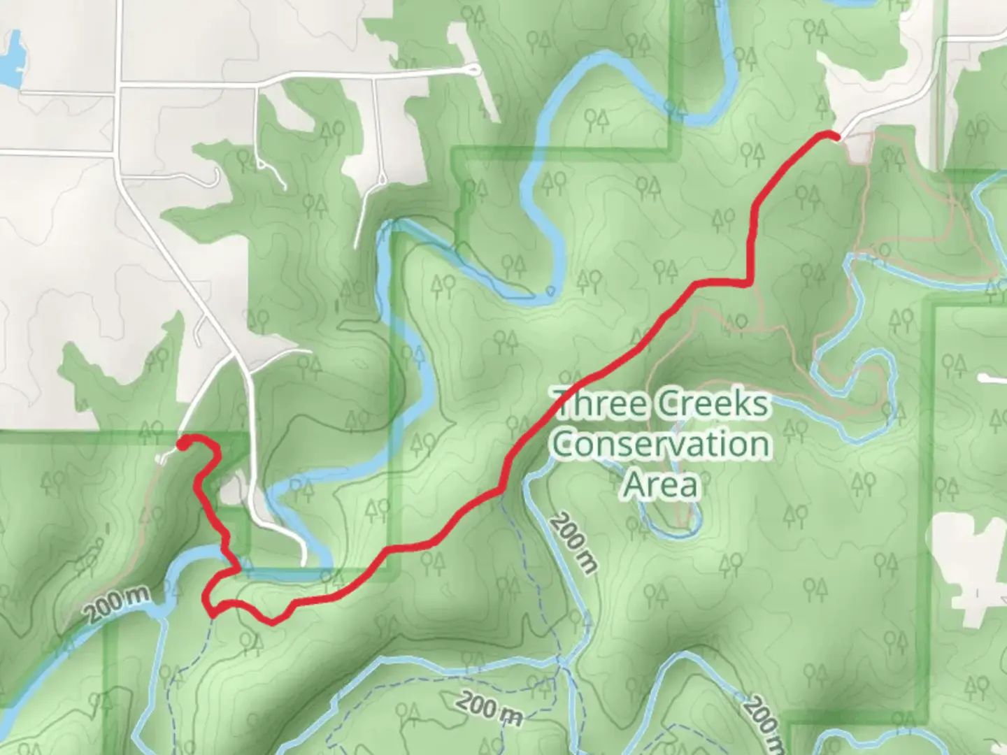 An image depicting the trail Bonne Femme and Turkey Creek and its surrounding area.