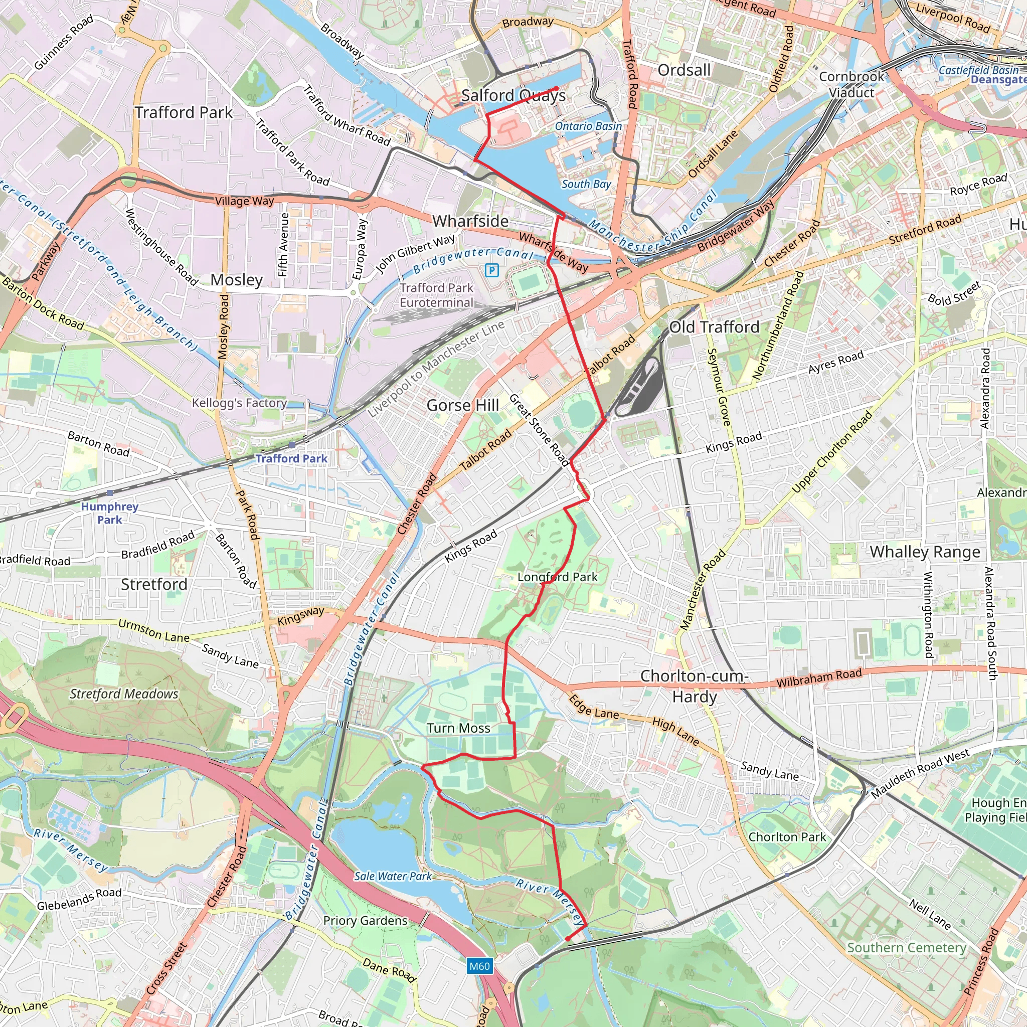 Manchester Ship Canal and Longford Park Walk mobile static map