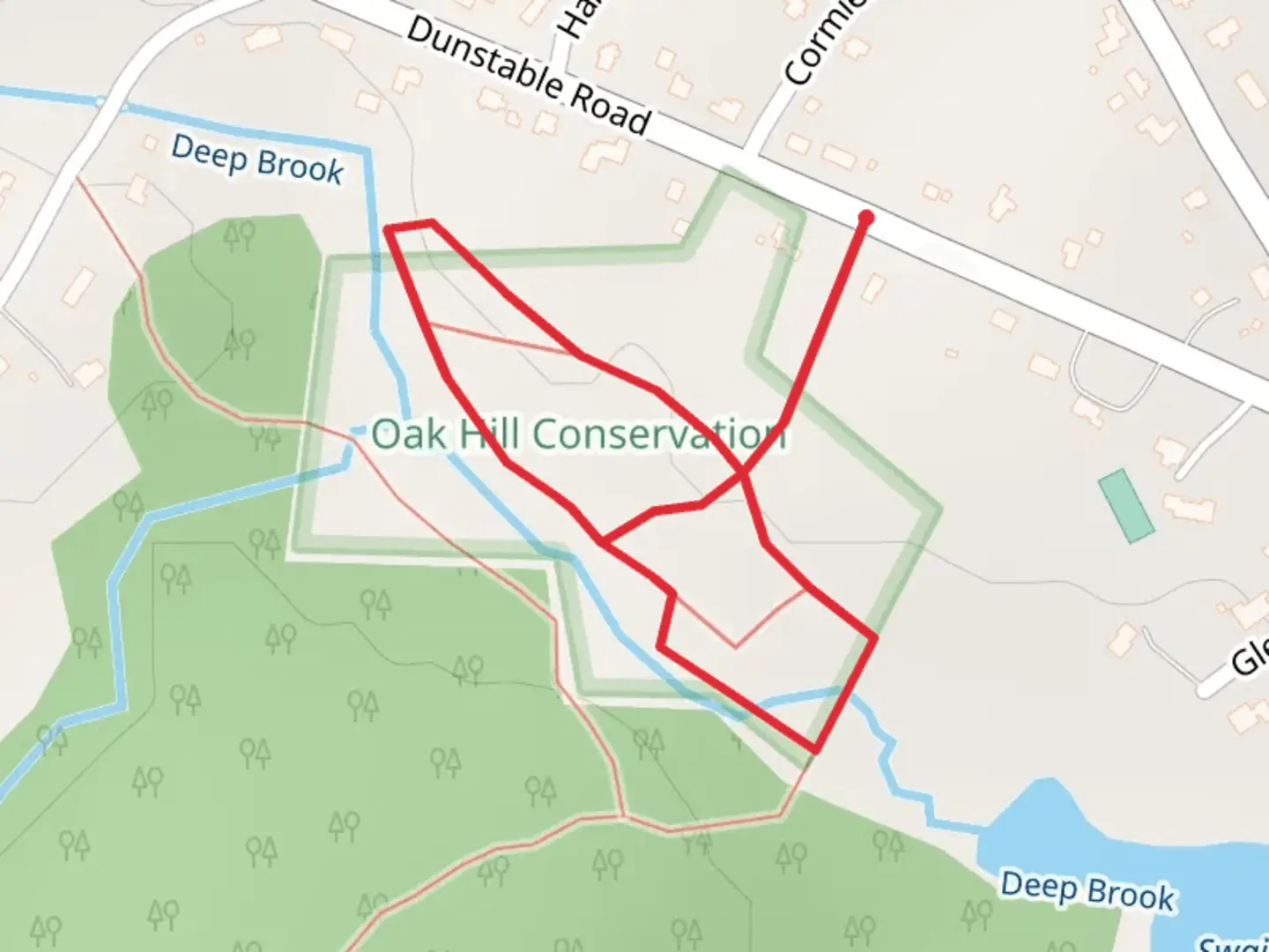An image depicting the trail Deep Brook from Dunstable Road and its surrounding area.